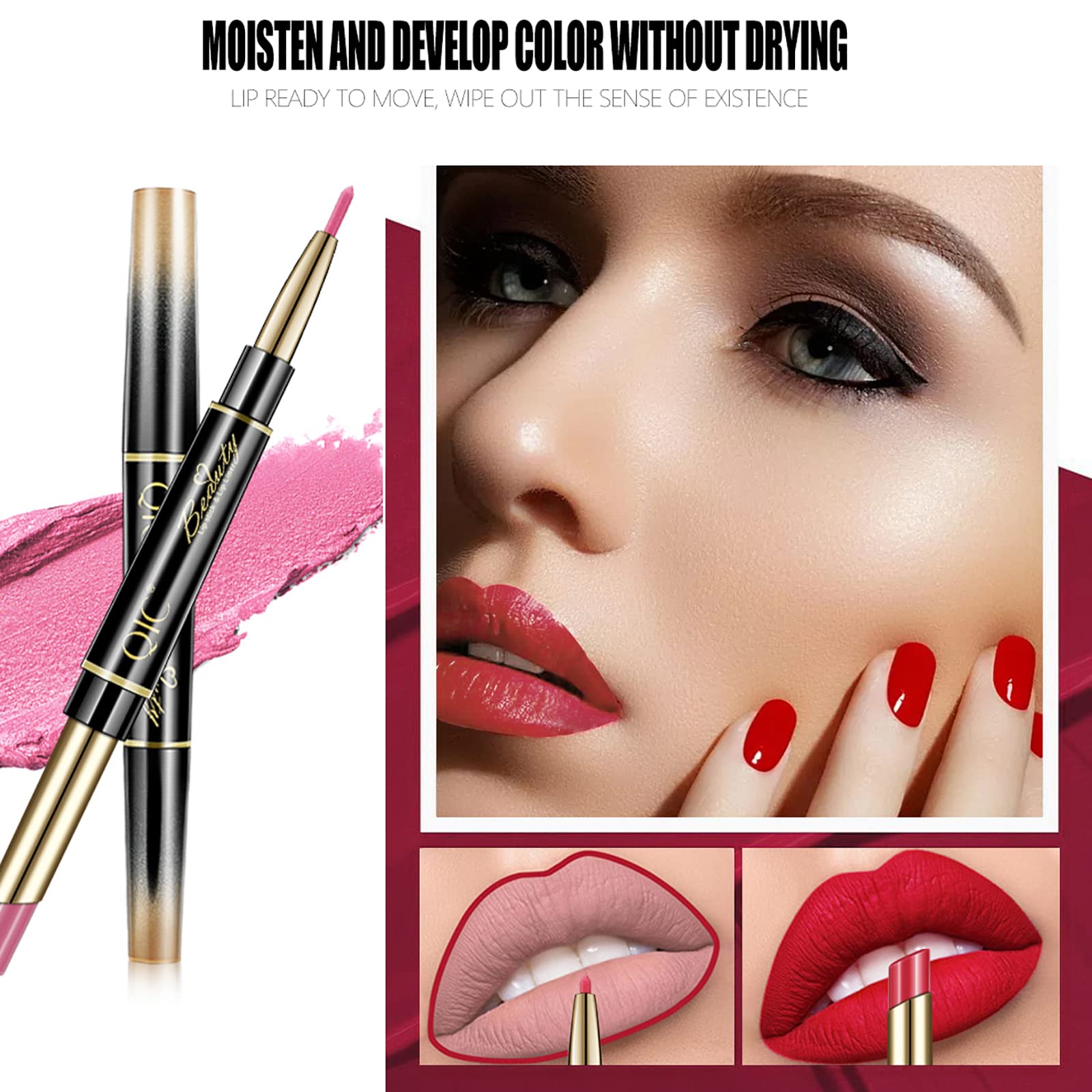 Lip Liner And Lipstick Makeup Set, 6Pcs 2 In 1 Double Head Lipstick Set Waterproof Long Lasting Matte Lipstick Gift Set For Dail
