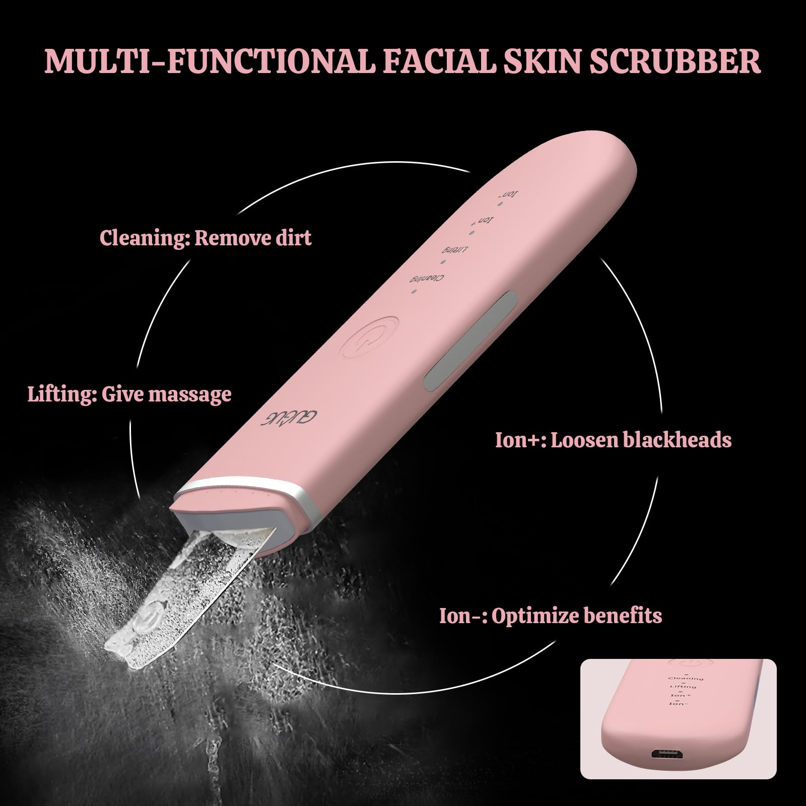 Gugug Skin Scrubber Face Spatula - Skin Spatula Blackhead Remover Pore Cleaner With 4 Modes, Skin Care Tools-Pink