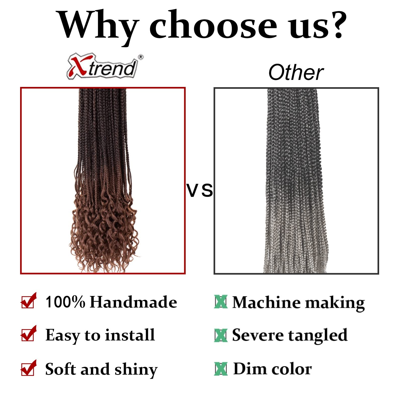 Xtrend 8 Packs 34 Inch Goddess Box Braids Crochet Hair Boho Jumbo Long Braids Hair Pre-Looped Knotless Curly Ends Synthetic Box