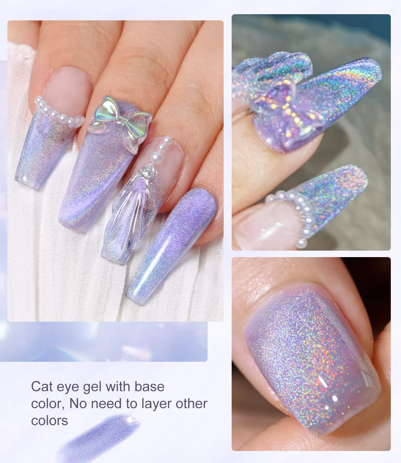 Gel Nail Polish 15Ml/0.5Fl Oz Holographic Purple 9D Cat Eye Shiny Glitter Soak Off Nail Polish With Magnetic Stick For Nail Salo