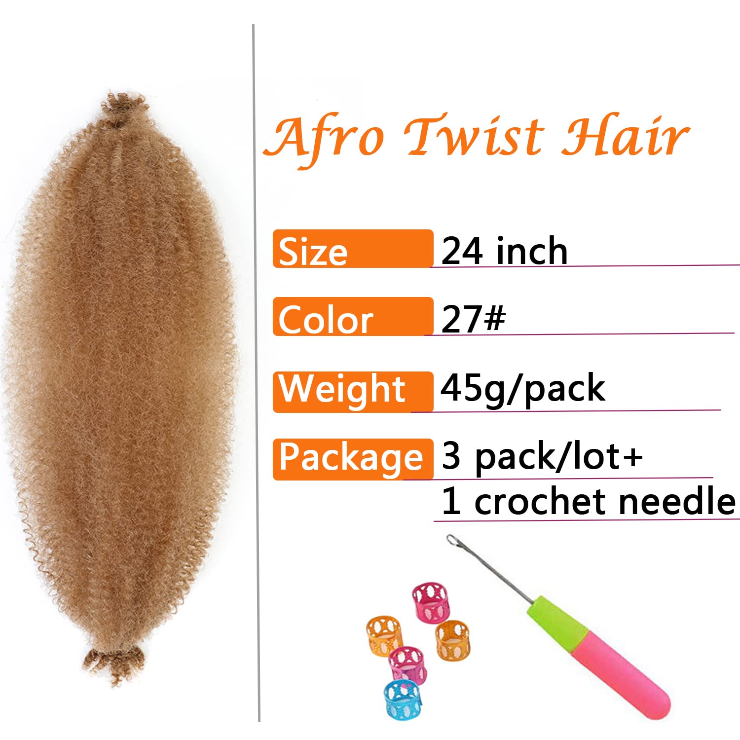 Springy Afro Twist Hair 24 Inch 3 Packs Black Color Pre Fluffed Marley Twist Braiding Hair For Black Women(24 Inch, 27)