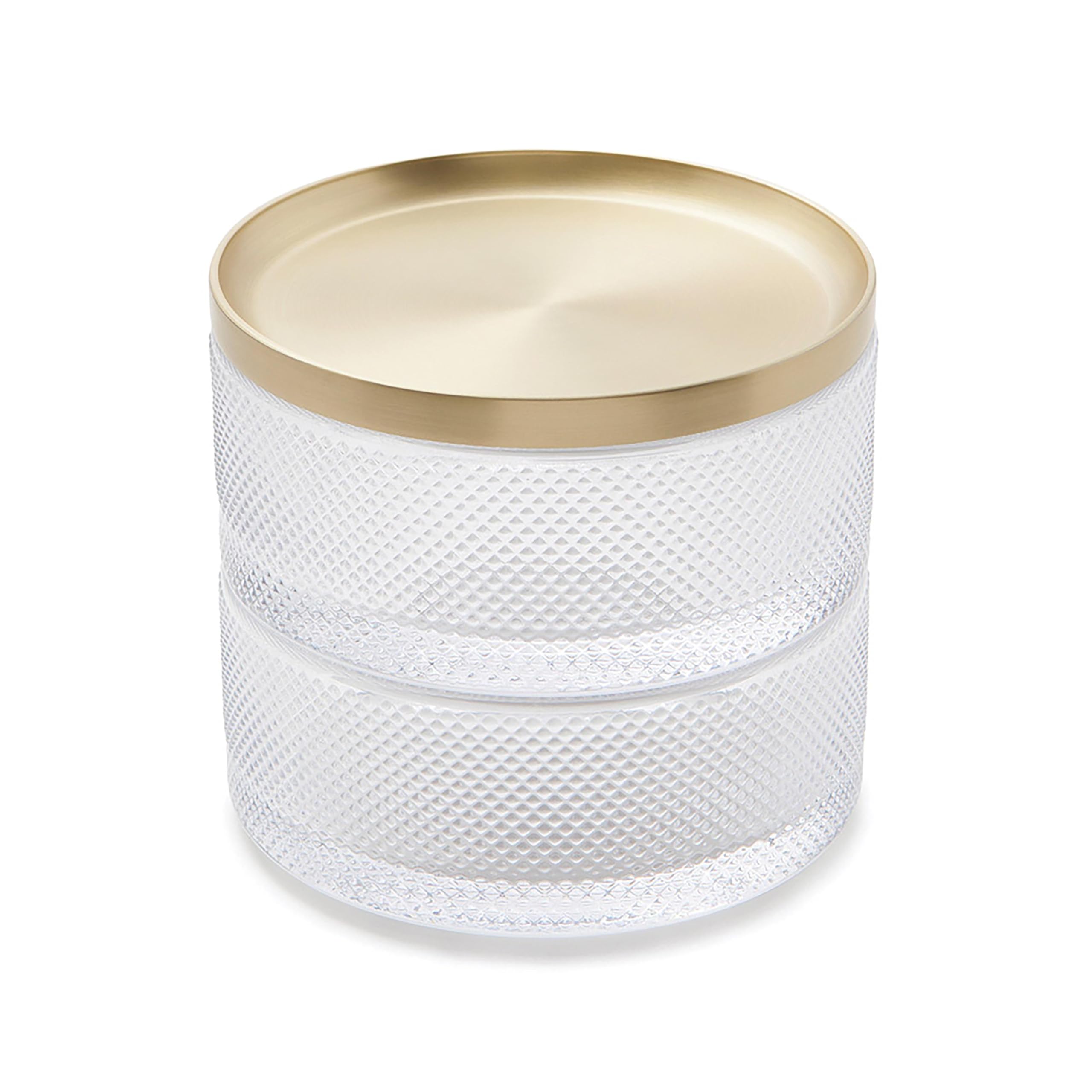Umbra Tesora Jewelry Organizer, Two-Tier Storage Box with Removable Lid, Glass/Brass, Clear, Gold