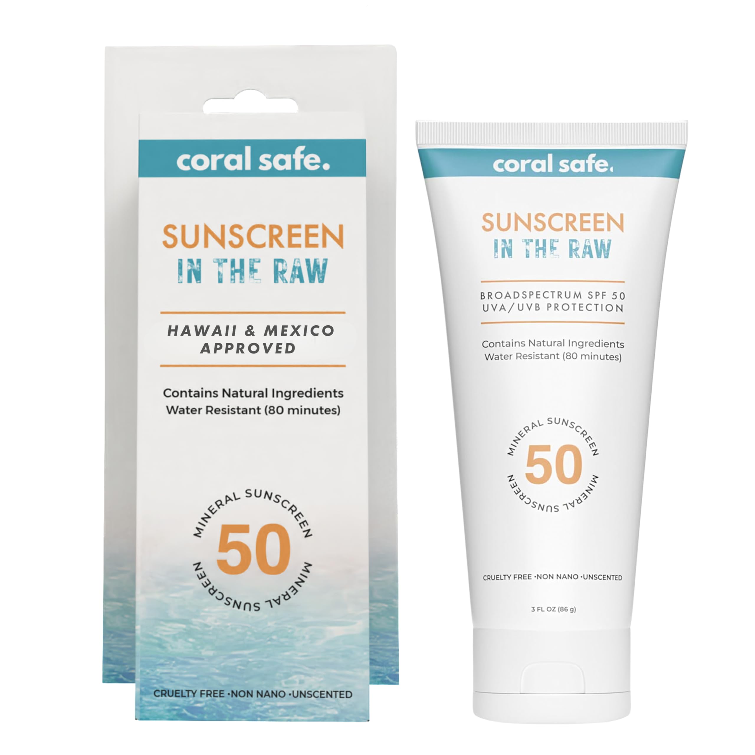 Reef Safe Sunscreen Travel Lotion Spf 50 - Mexico & Hawaii 104 Reef Act Compliant, Biodegradable, Zinc, Vitamin E, Oxybenzone &
