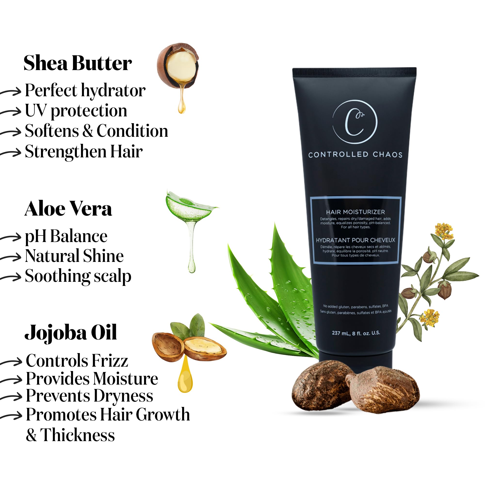 Controlled Chaos Leave-in Hair Conditioner for Curly Hair, 8oz - Paraben & Sulfate Free, Moisturizes & Defines Extra Dry, Curly