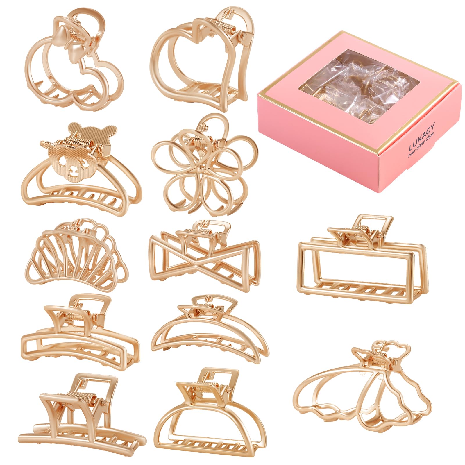 LUKACY 12 Pack Small Gold Hair Claw Clips 1.8 Ince Mini Hari Clips for Women, Thick hair styling,Strong Hold Hair,Fashion Hair A