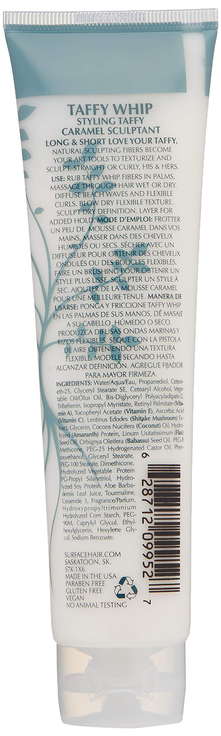 Surface Hair Taffy Whip, Styling Sculptant For Men And Women, With Natural Fibers For Structured Styling, 2 Oz.