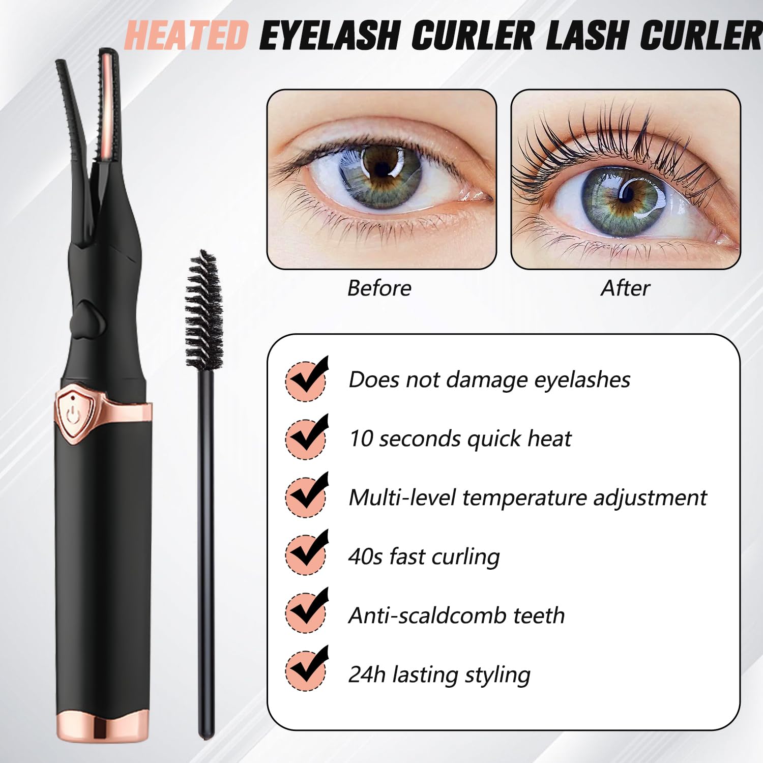 Daioai Heated Eyelash Curler - Portable Mini Electric, Rechargeable, Black, Model JRJMJ, Long-Lasting Curling Tool