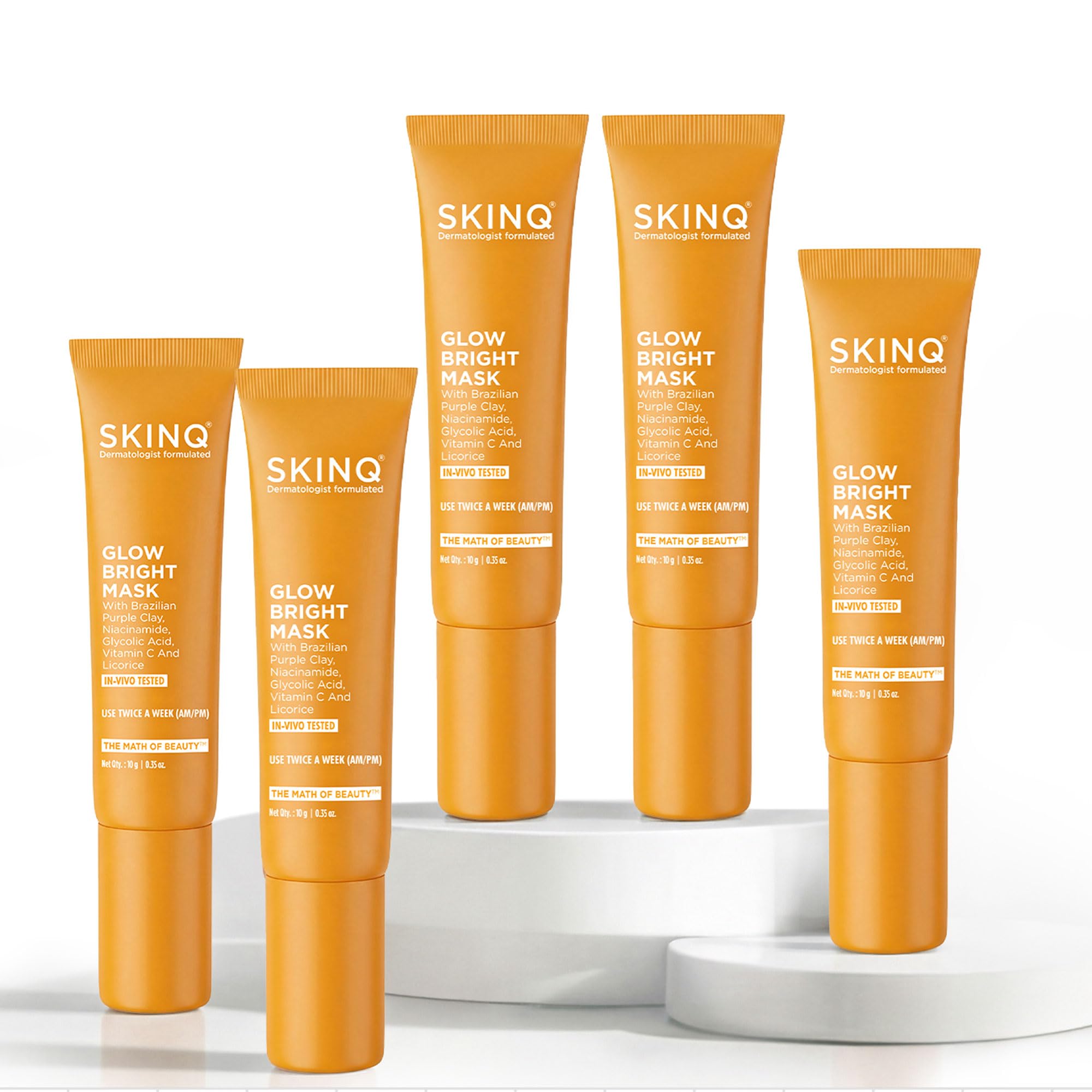 Skinq Glow Bright Mask Pack Of 5 | 97% Visible Tan Reduction | Brightening Face Pack For Radiant & Even Skin | Reduces Tan & Du