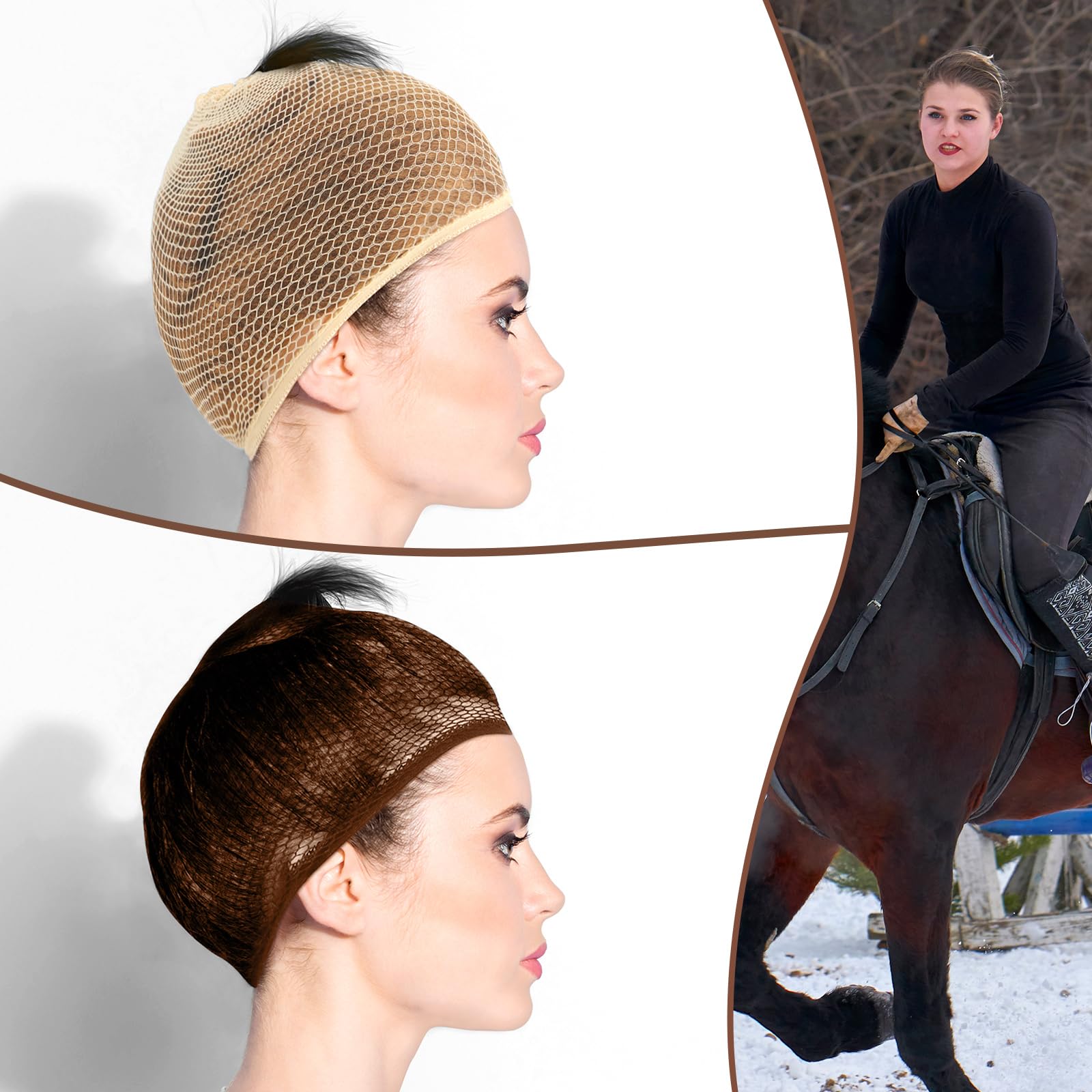 Yuxung 4 Pieces Equestrian Hair Net Women Ride Hair Net No Knot Cap Weaving Caps Wig for Long and Short(Blonde, Brown)