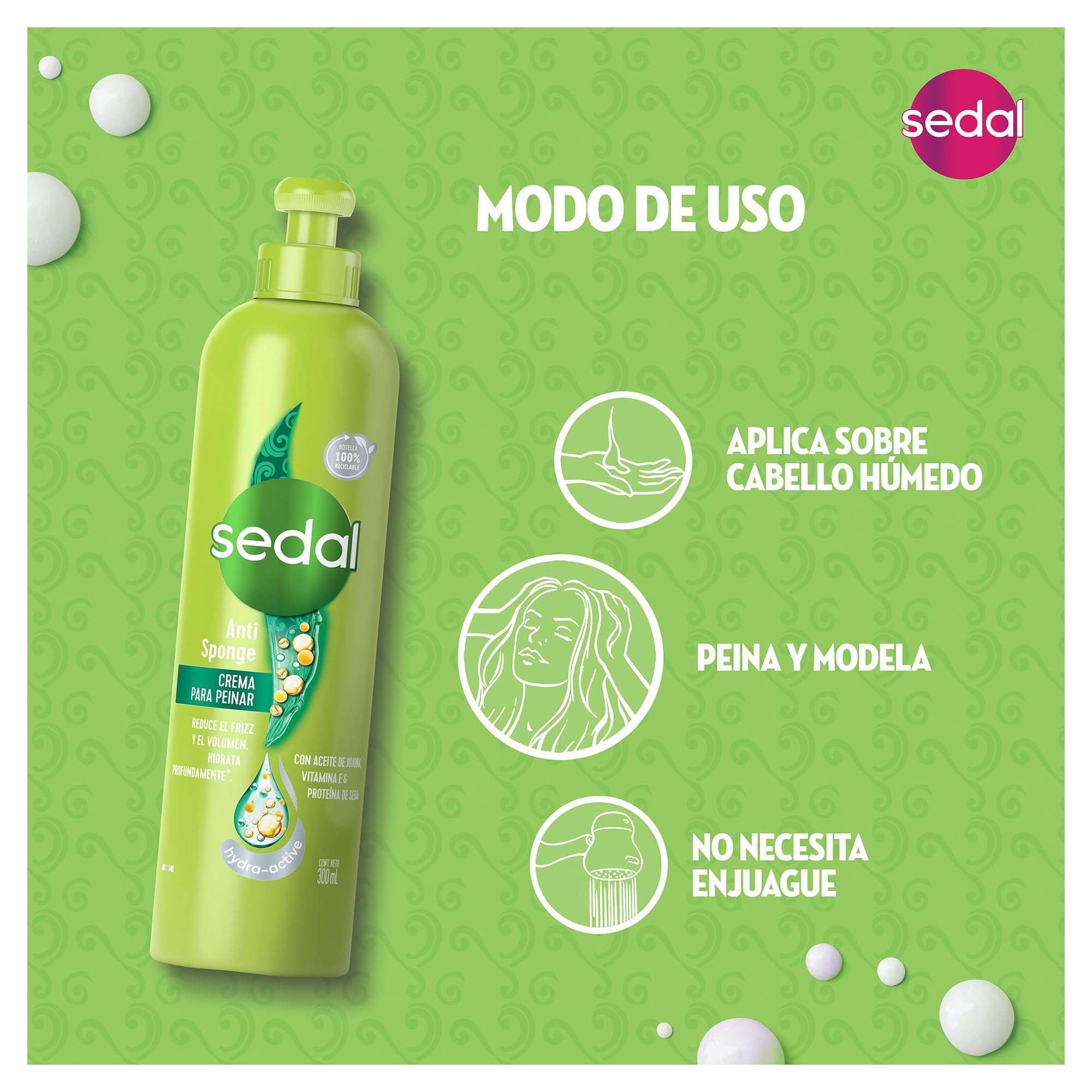 Sedal Anti Sponge Combing Cream with Hydracate Complex, 300 ml - 10.44 Fl Oz, Smooth and Nourishing Hair Care