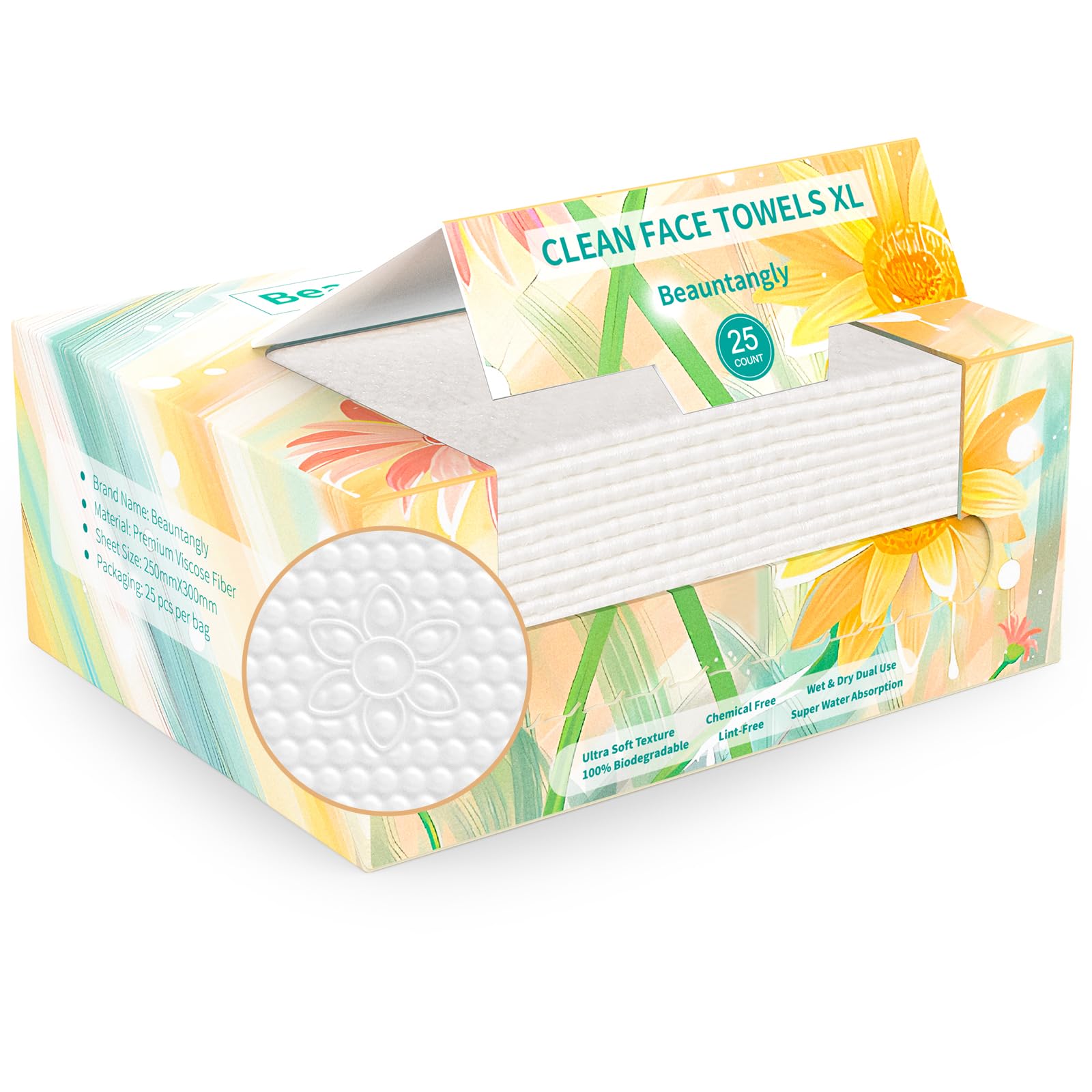 Beauntangly Disposable Face Towel, XL Facial Towelettes Soft Thick Absorbent, Lint-Free Biodegradable Makeup Remover Dry Wipes f