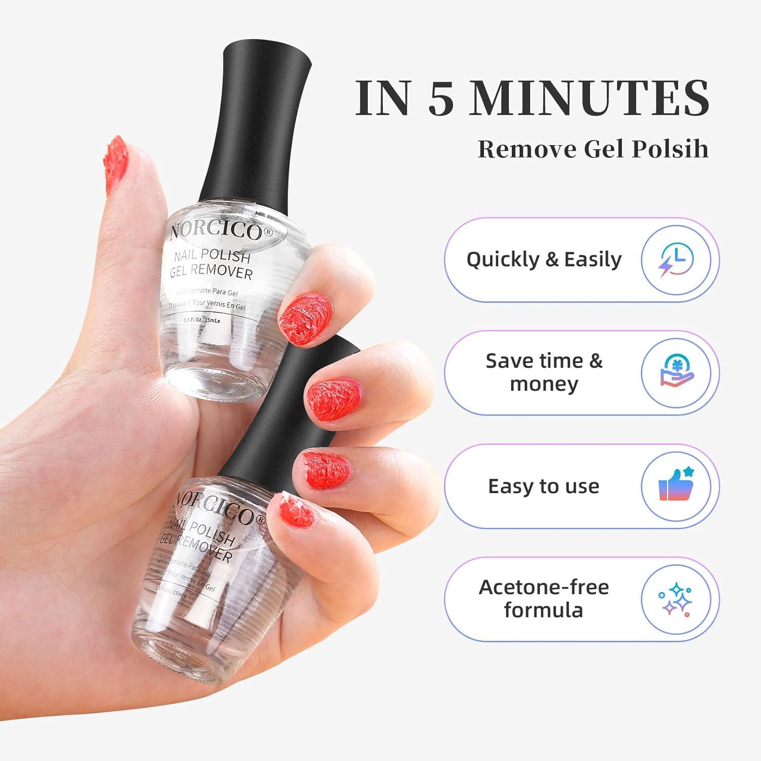 Gel Polish Remover, Professional Gel Remover for Nails, Quick & Easy Polish Remover In 3-5 Minutes, No Need for Foil Soaking Or
