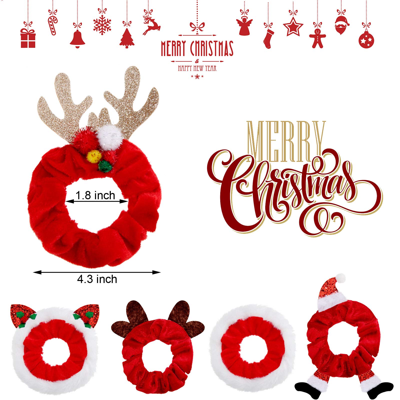 10 Pieces Christmas Hair Scrunchies Elk Santa Claus Elastic Hair Bands Soft Velvet Hair Ties Ropes Christmas Hair Accessories Fo