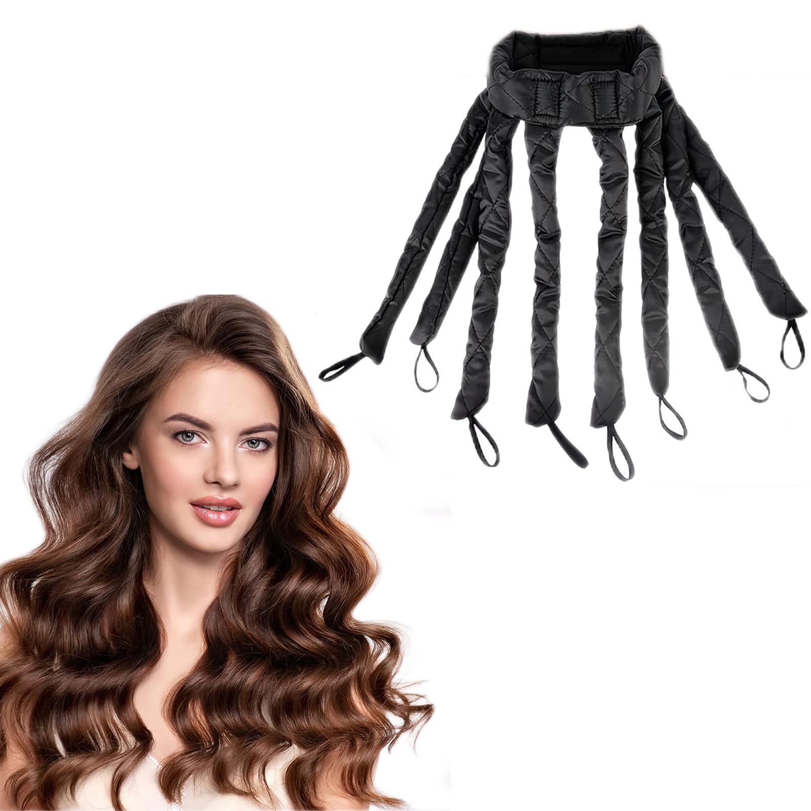Black Heatless Hair Curler, Adjustable Removable Non Heat Curling Rod Rolls Headband for Long Short Hair, Soft Satin DIY Lazy Ro