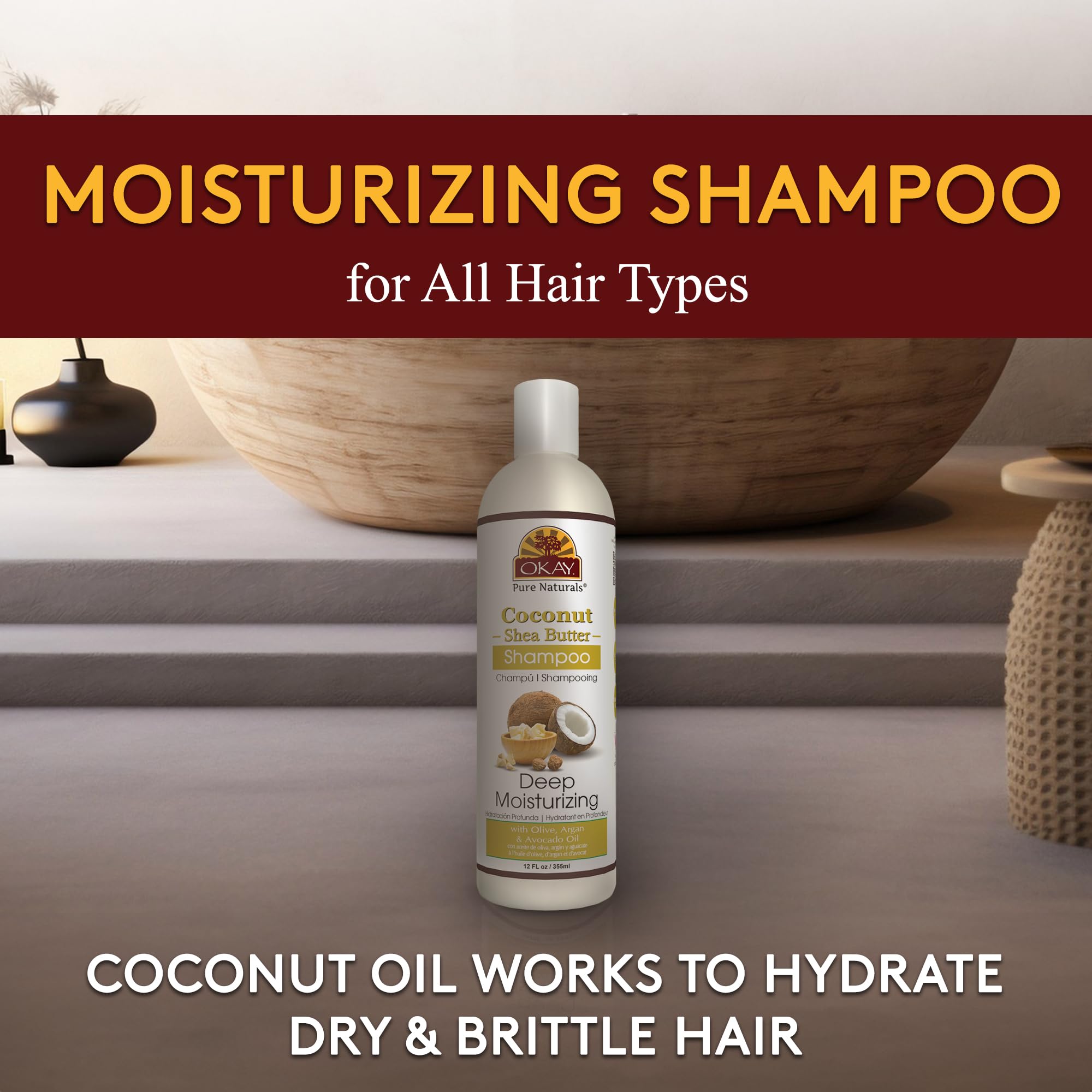 OKAY Coconut&Shea Butter Shampoo Helps Fortify,Strengthen,and Revitalize Hair Sulfate,Silicone,Paraben Free For All Hair Types a