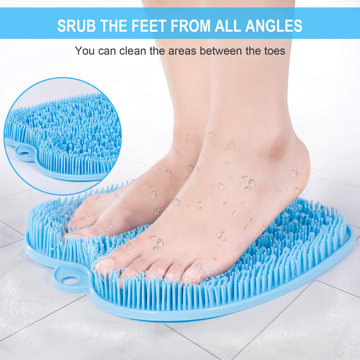 BESKAR Larger Foot Scrubber Mat with Non-Slip Suction Cups- Cleans, Smooths, Exfoliates & Massages Without Bending, Circulation
