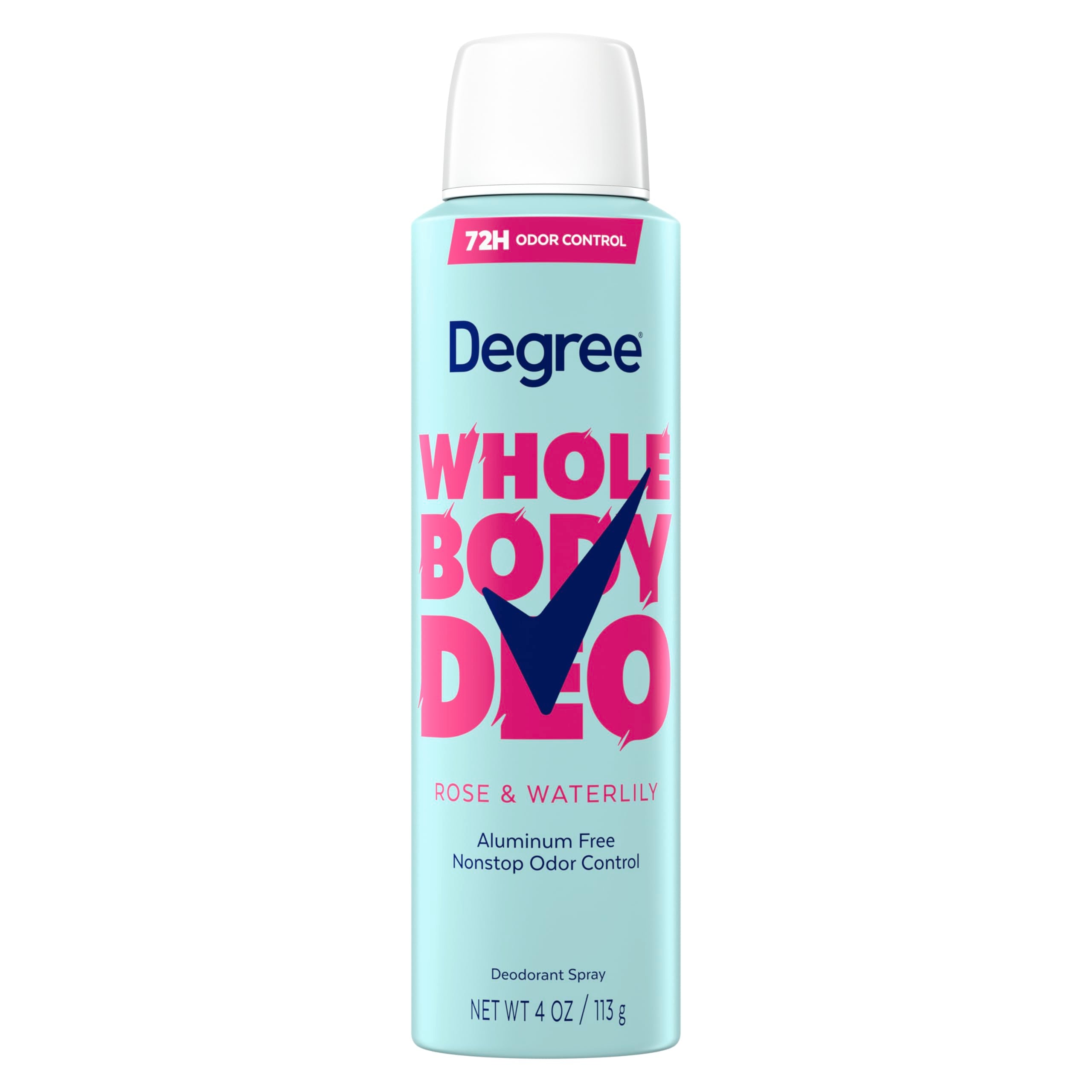 Degree Whole Body Deodorant Rose & Waterlily Deodorant Spray For Women Aluminum Free 72H Odor Protection, 4 Oz
