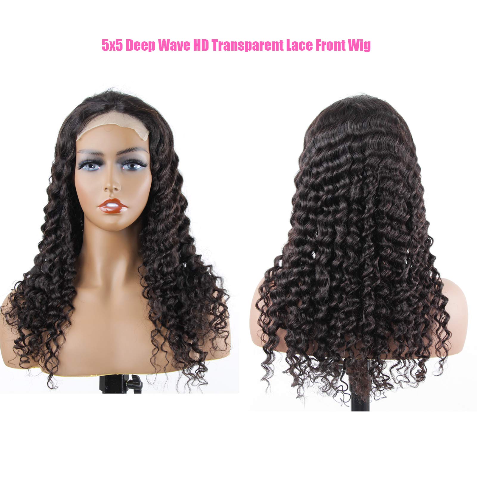 Bly 5X5 Hd Transparent Lace Front Wigs Human Hair Deep Wave Lace Closure Wig 20 Inch 180% Density Pre Plucked Wigs For Women Nat