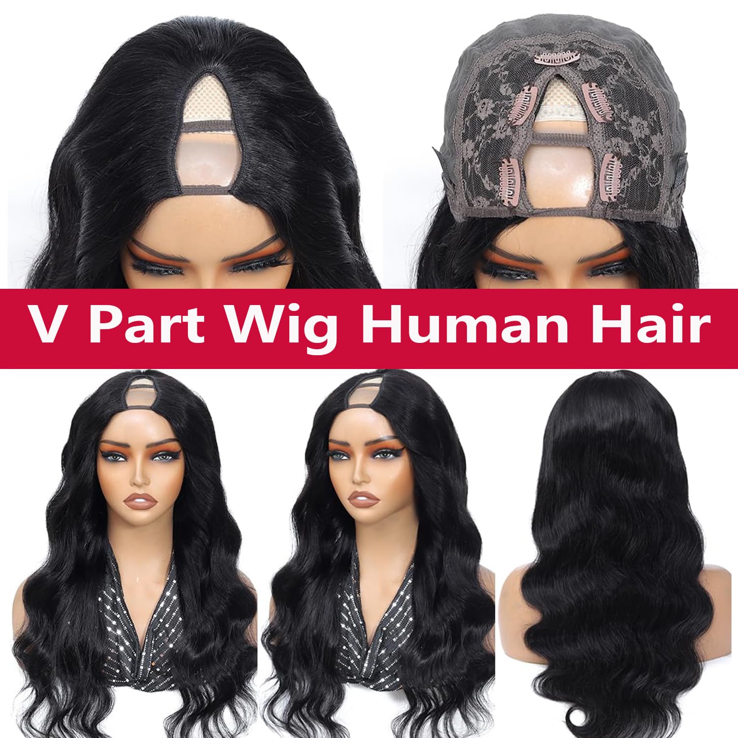 V Part Wig Human Hair Body Wave For Black Women Wigs Human Hair Glueless Wear And Go U Part Human Hair Wig 100% Body Wave Human