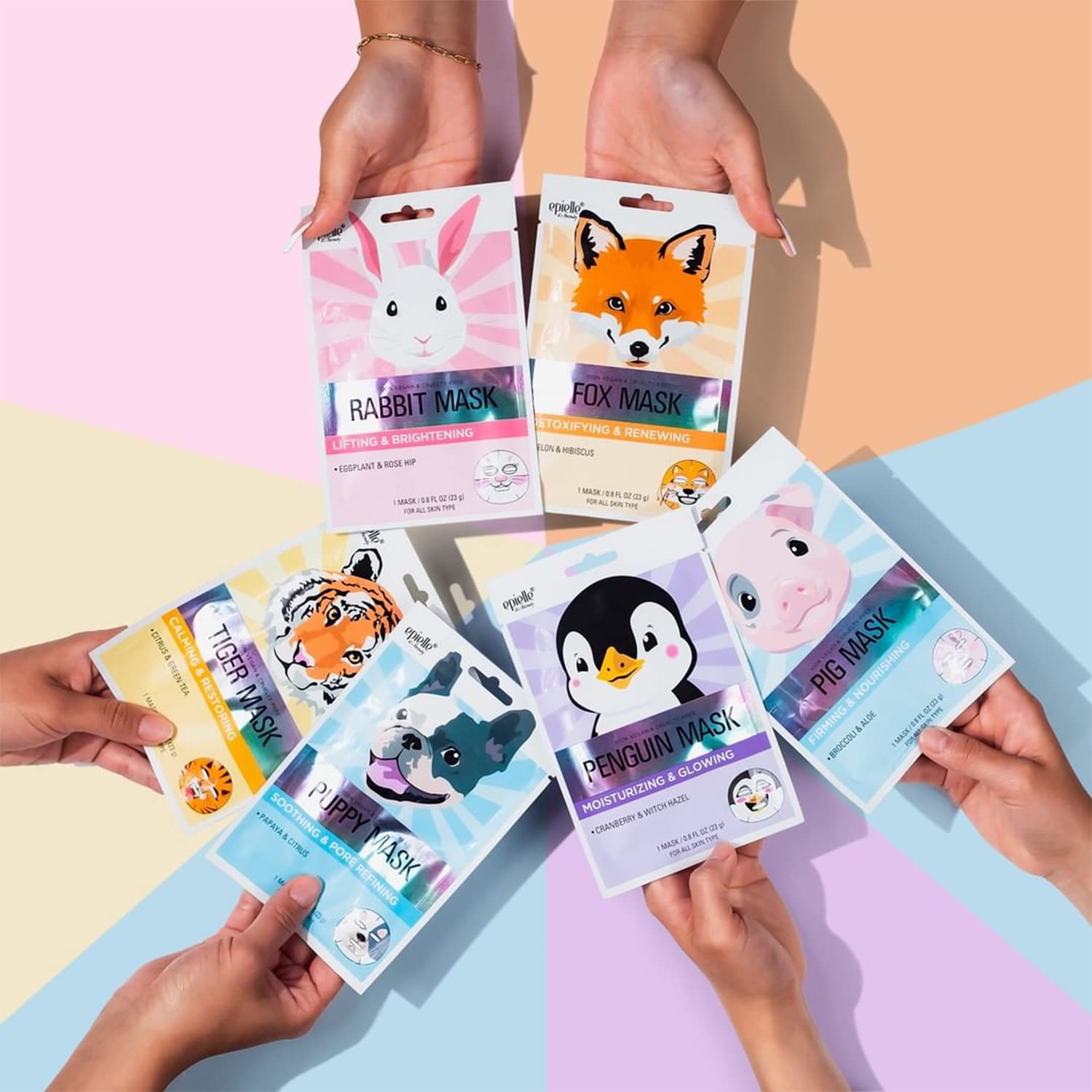 Epielle Character Sheet Masks | Animal Spa Mask | Puppy, Tiger, Rabbit, Penguin, Pig, Fox | Korean Beauty Mask -For All Skin Typ