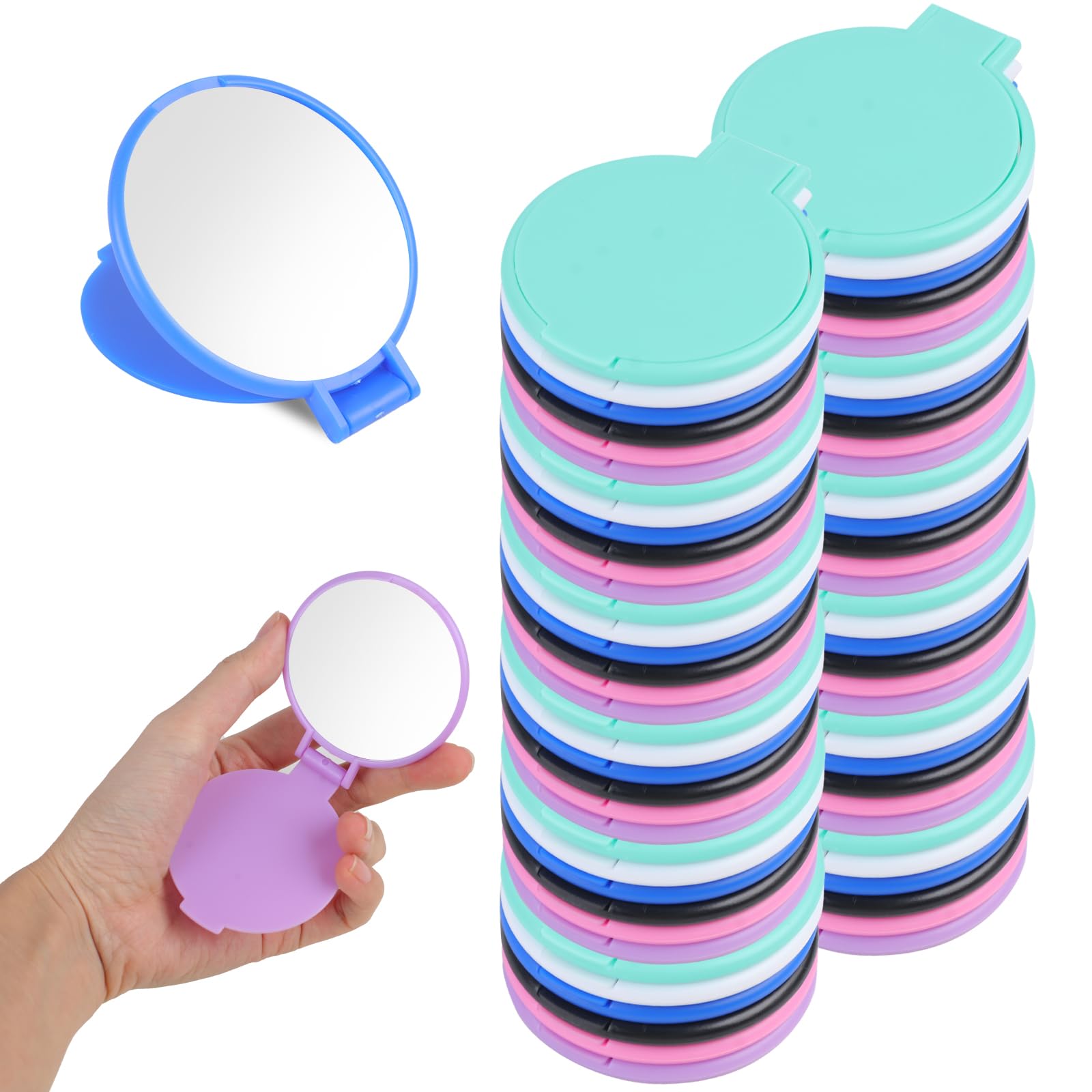 50 Pack Mini Compact Mirror Bulk Round Makeup Mirror, Compact & Travel Mirrors Small Folding Mirror Portable Pocket Mirror for P