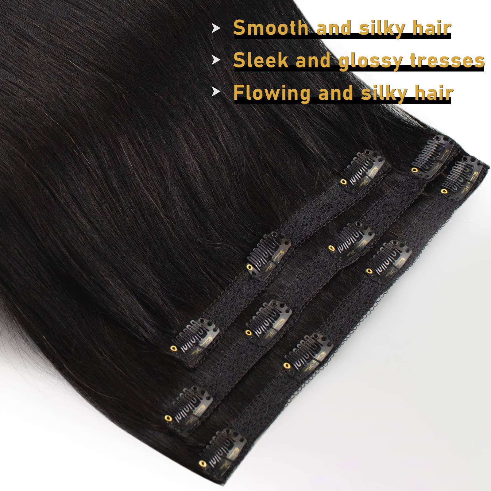 Sunny 3 Pieces Clip In Hair Extensions Black Human Hair Extensions Clip Ins Jet Black Straight Hair Clip In Extensions For Women