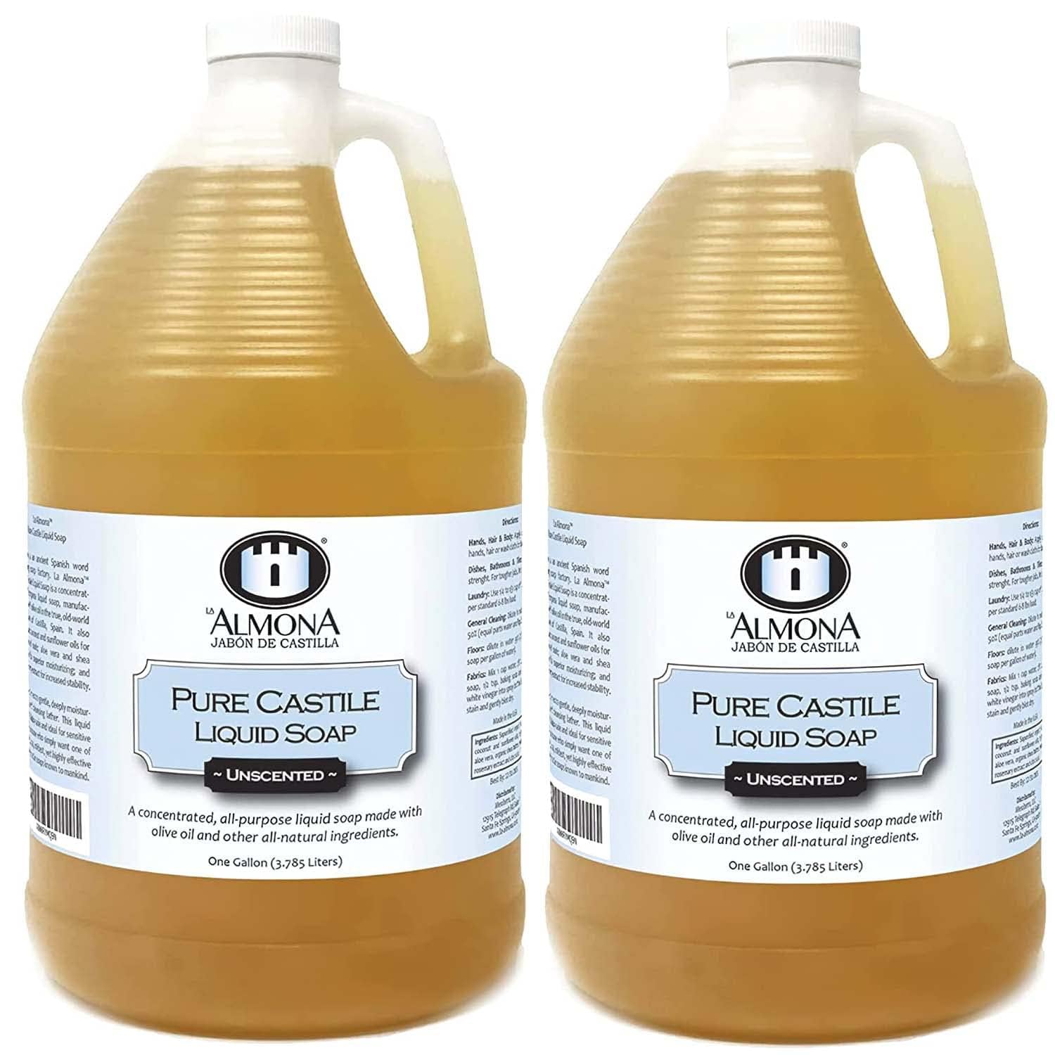 La Almona - Pure Castile Liquid Soap, Unscented, 2 Gallons - Multipurpose: Hands, Face, Body, Laundry, Dishes & More - For Sensi