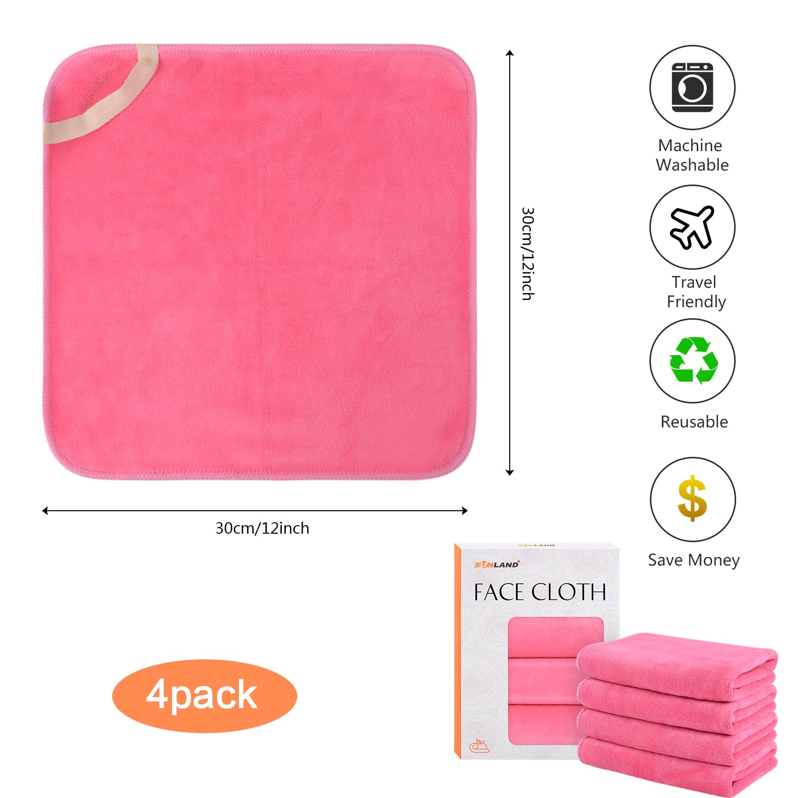 Sunland Microfiber Face Cloths Reusable Makeup Remover Cloths 12Inch X 12Inch Absorbent Face Wash Cloth Soft Washcloth With Frie