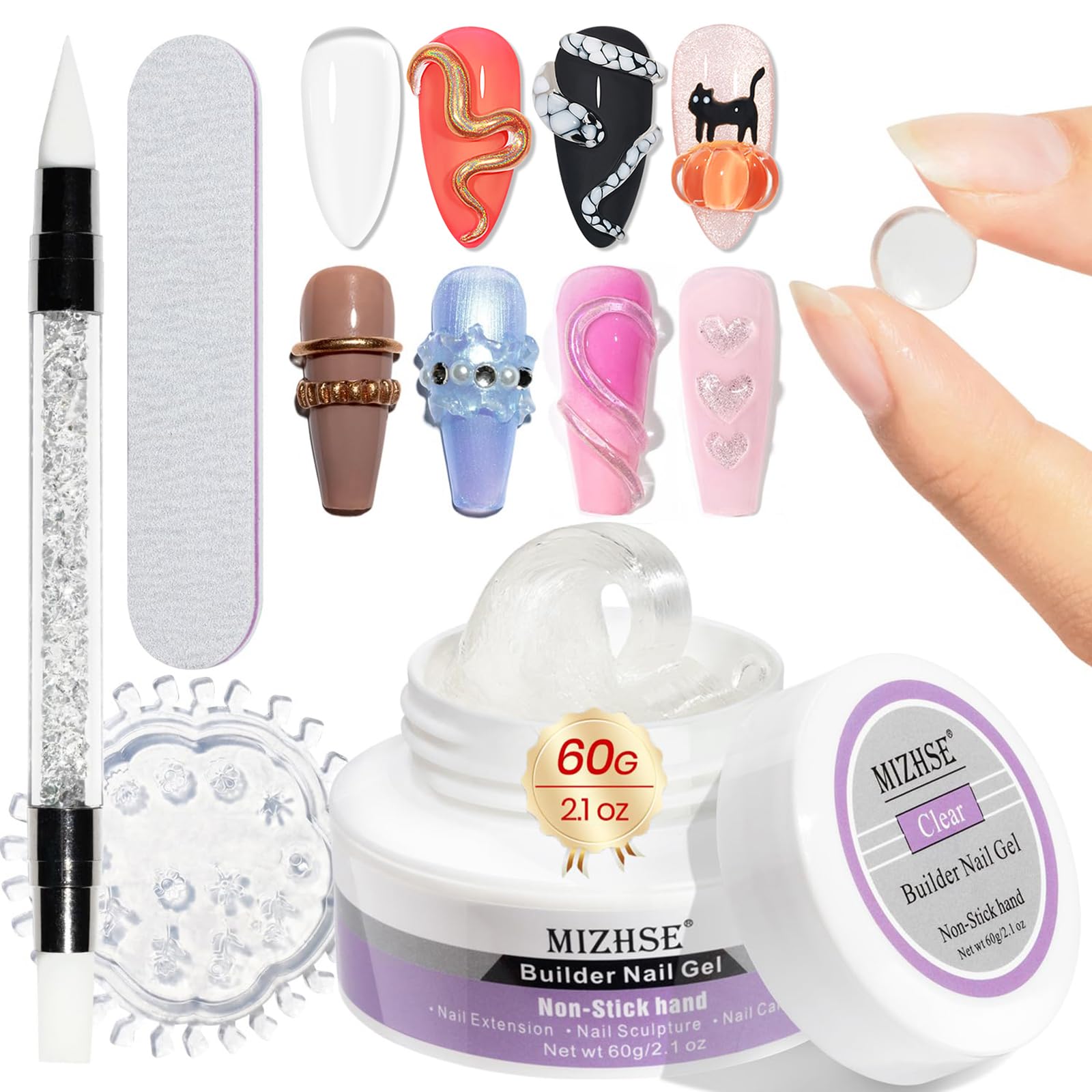 Mizhse Solid Builder Gel For Nails, 60G Large Capacity Clear Hard Gel For Nails 3D Sculpting Gel Non-Sticky Hand Carving Gel Uv