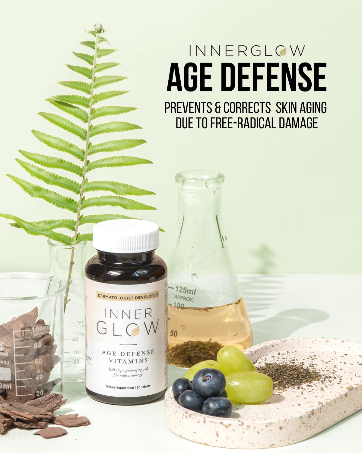 Inner Glow Age Defense Vitamins - Dermatologist and Plastic Surgeon Developed to Fight photoaging and Melasma, Polypodium Leucot