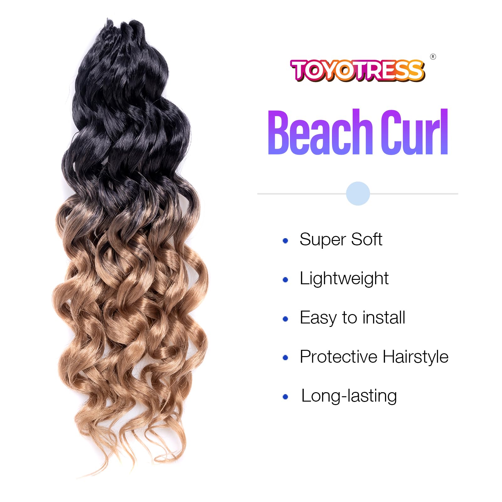 Toyotress Beach Curl Crochet Hair - 14 Inch 8 Packs Ombre Blonde Ocean Wave Crochet Hair, Short Curly Water Wave Synthetic Braid