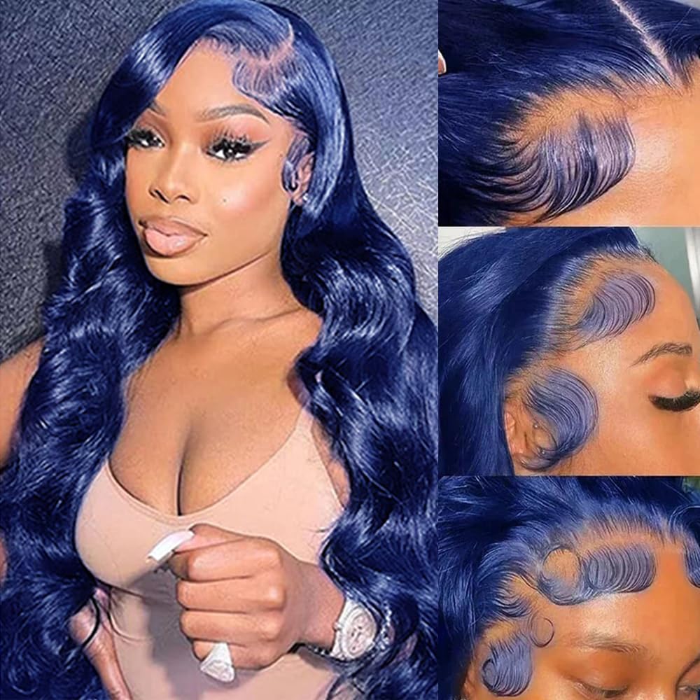 Blue Lace Front Wigs Human Hair Body Wave 13x4 HD Royal Blue Lace Front Wig Human Hair Wear and Go Glueless Navy Blue Wigs Human