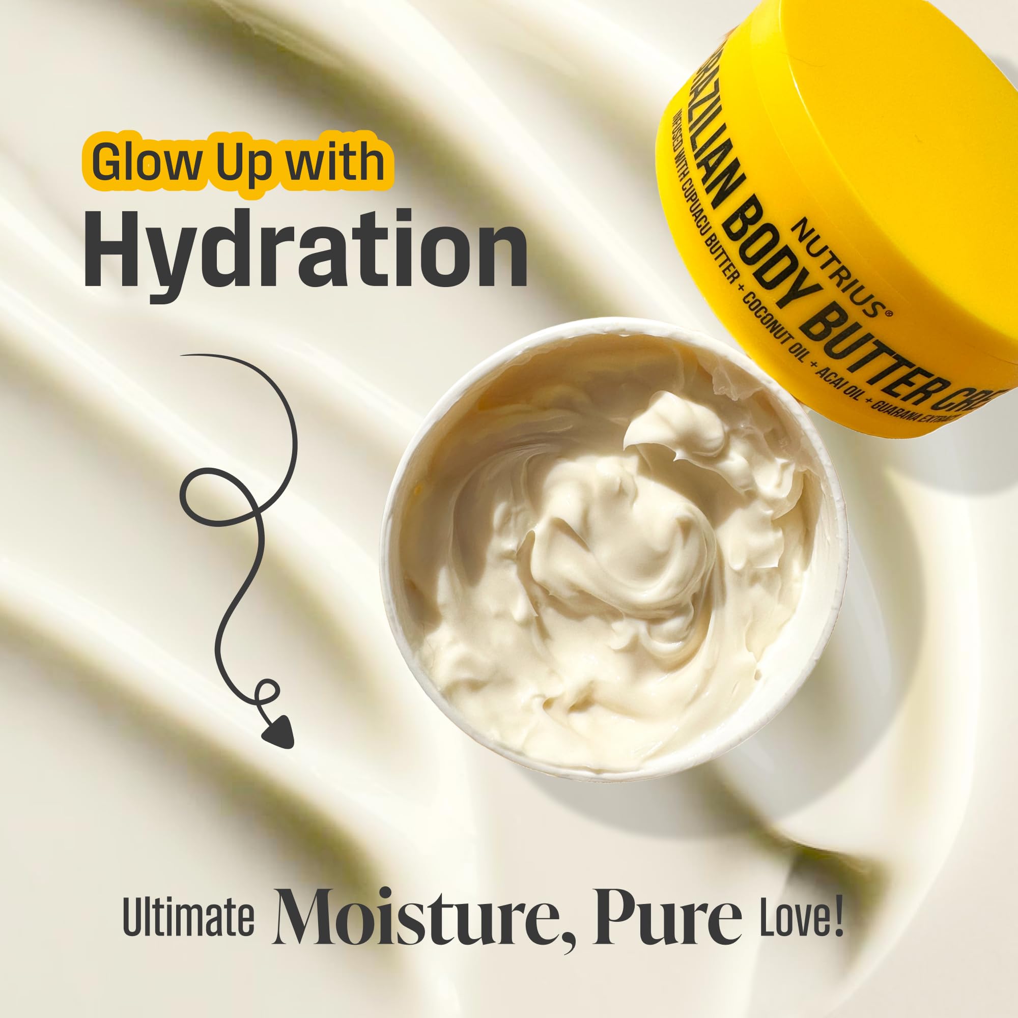 Nutrius Brazilian Body Butter Cream - 6 FL OZ, Moisturizing Body Lotion, Smooth Skin, Hydrating Formula