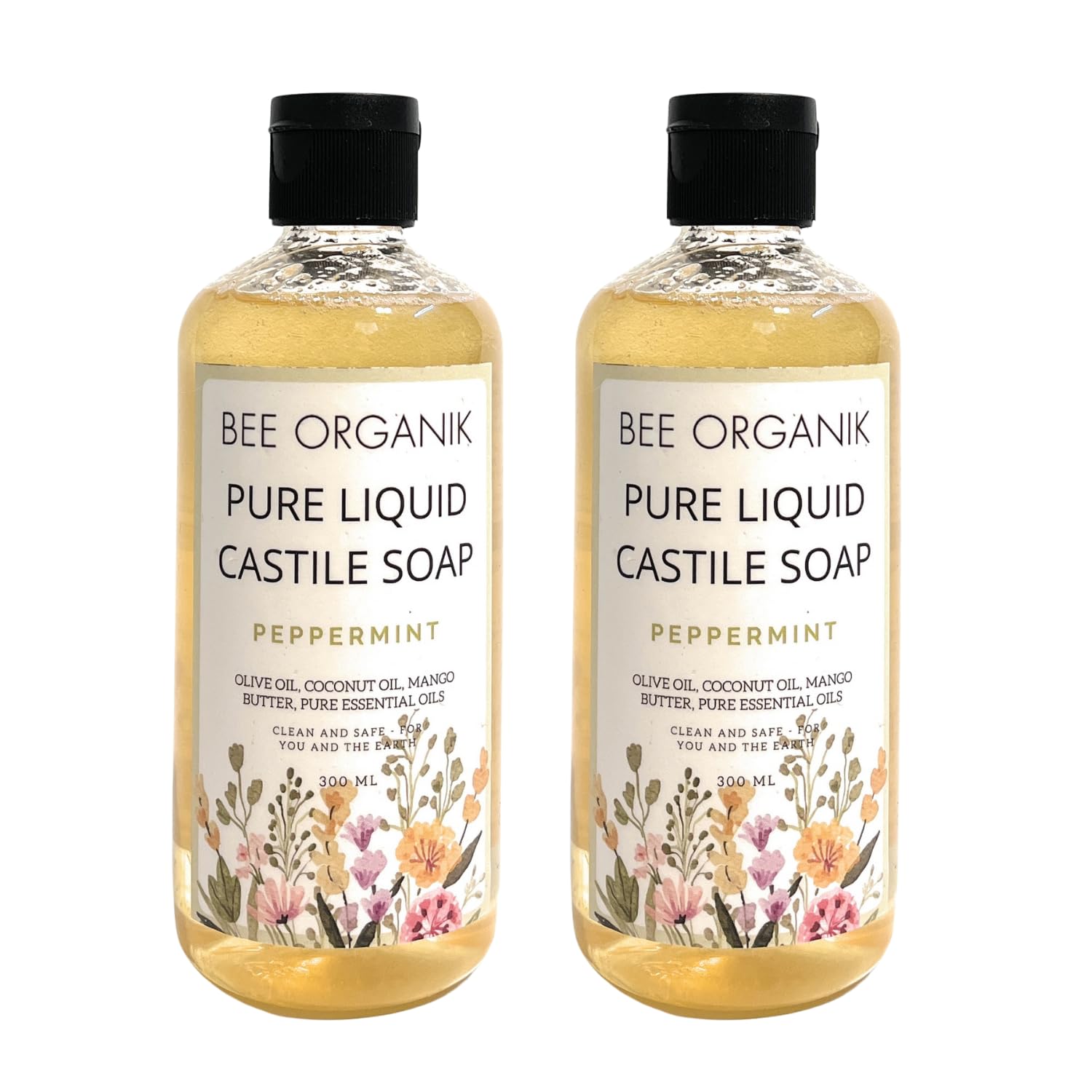 Bee Organik Liquid Castile Soap (Pack Of 2) Peppermint 300Ml X 2
