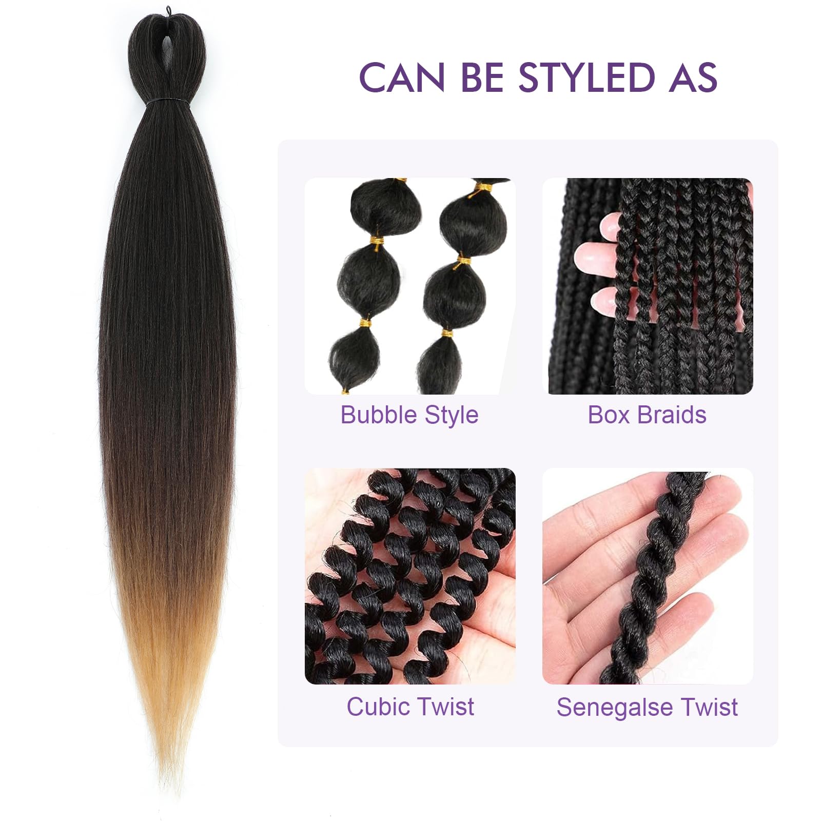 Rosdina Pre-Stretched Braiding Hair - 30 Inch 8 Packs Ombre Brown 3 Tones Hair For Twist Or Box Braids, Yaki Texture Hot Water S