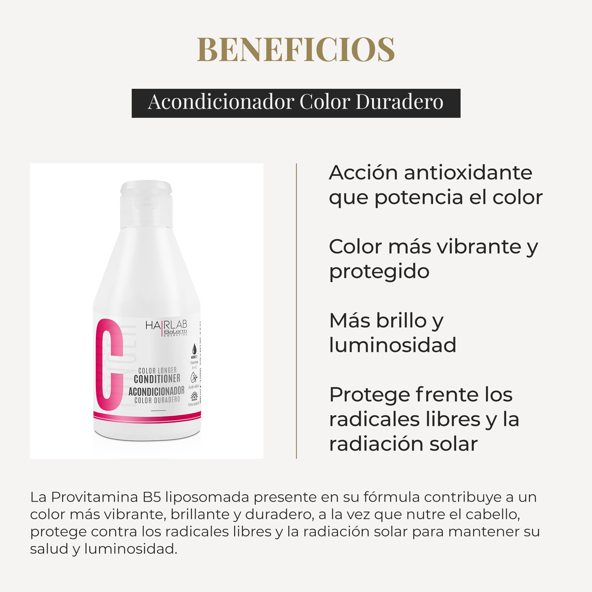 Salerm - Dyed Hair Conditioner - Color Longer Hair Lab - 300 Ml - With Provitamin B5 And Vitamins A And E - Seals And Maintains