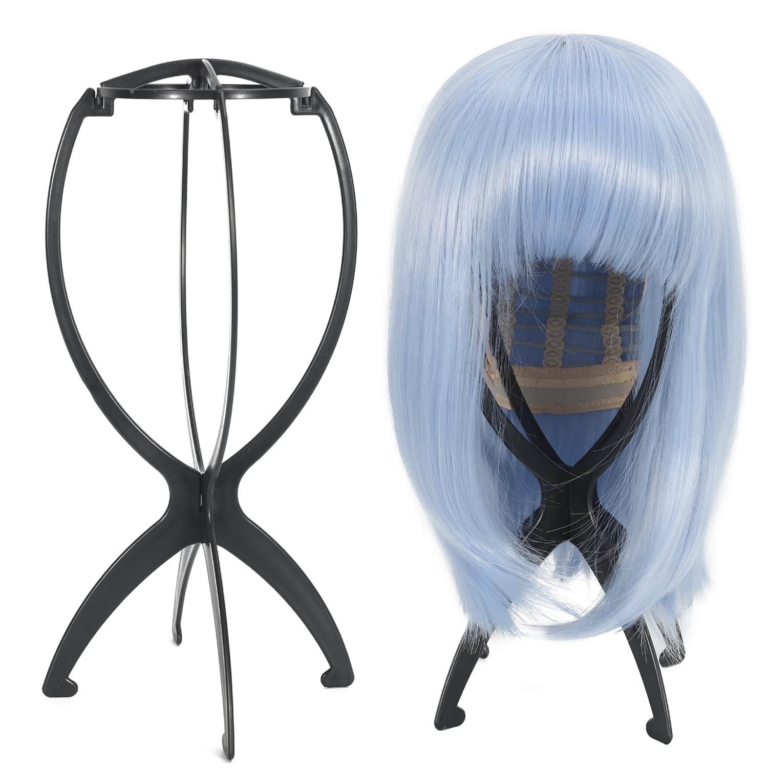 MISSUHUI Wig Stand Wig Holder, Short Wig Stand Portable Wig Head Stand, Collapsible Wig Holder for Multiple Wigs, Wig Display St