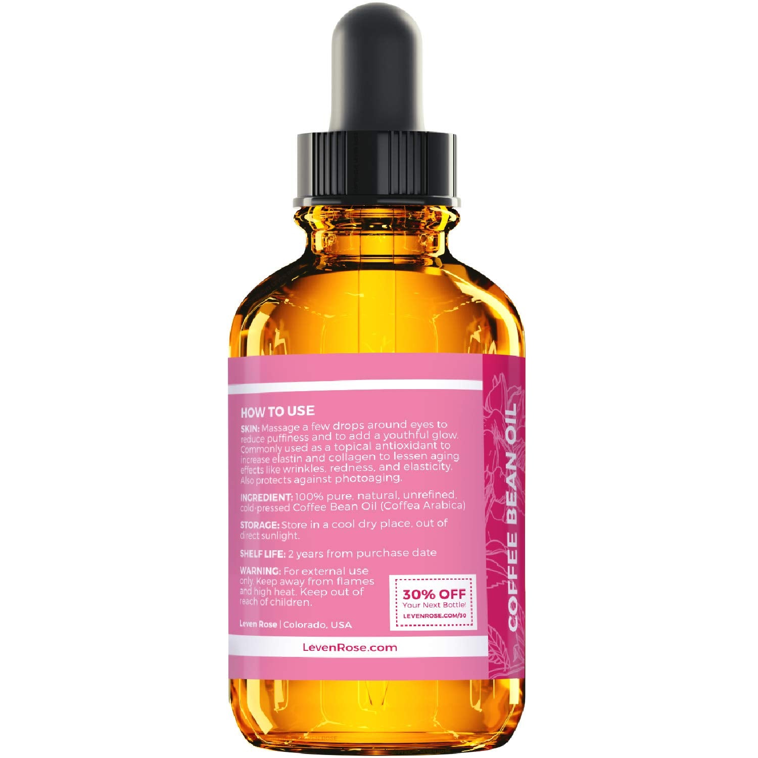 Leven Rose Coffee Bean Oil - 100% Natural Coffee Oil for Skin - Cold Pressed Coffee Oil for Hair Growth - Unrefined Coffee Arabi