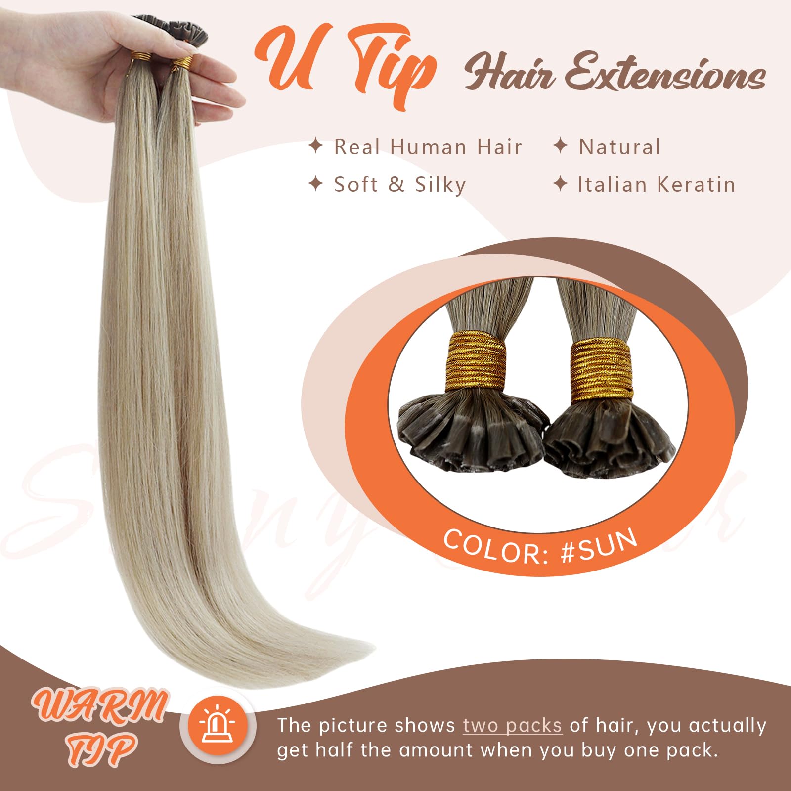 Sunny U Tip Hair Extensions Human Hair Blonde Balayage Keratin Hair Extensions 24Inch U Tip Hair Extensions Cool Ash Grey Ombre