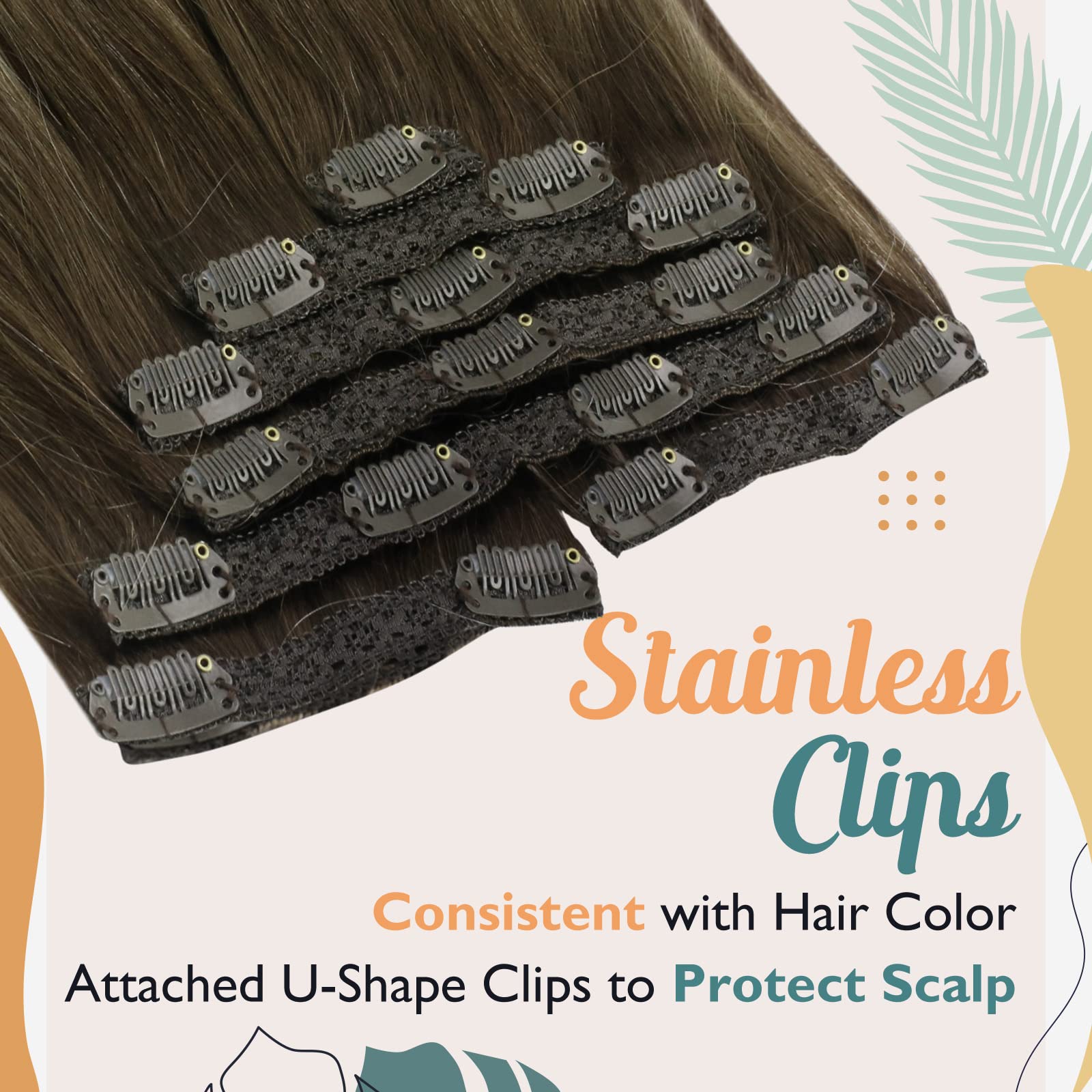 Vesunny Clip In Human Hair Extensions Balayage Brown Clip On Hair Extensions Real Human Hair Long Straight Clip In Ombre Hair Ex