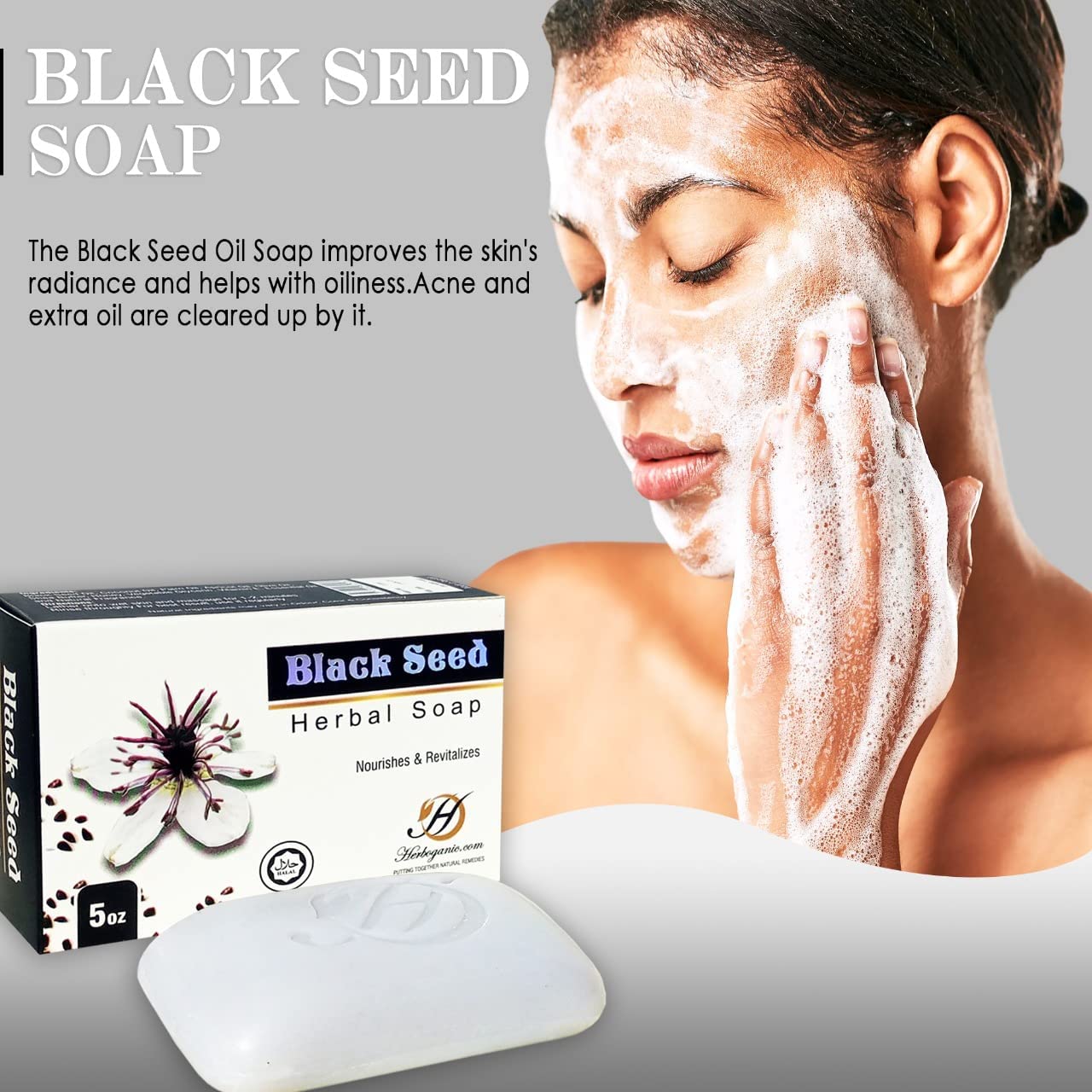 HERBOGANIC Black Seed Herbal Soap | Pack of 3 of 5oz soap Bar | Natural Bar Soap for Face and Body | Hydrating and Nourishing |
