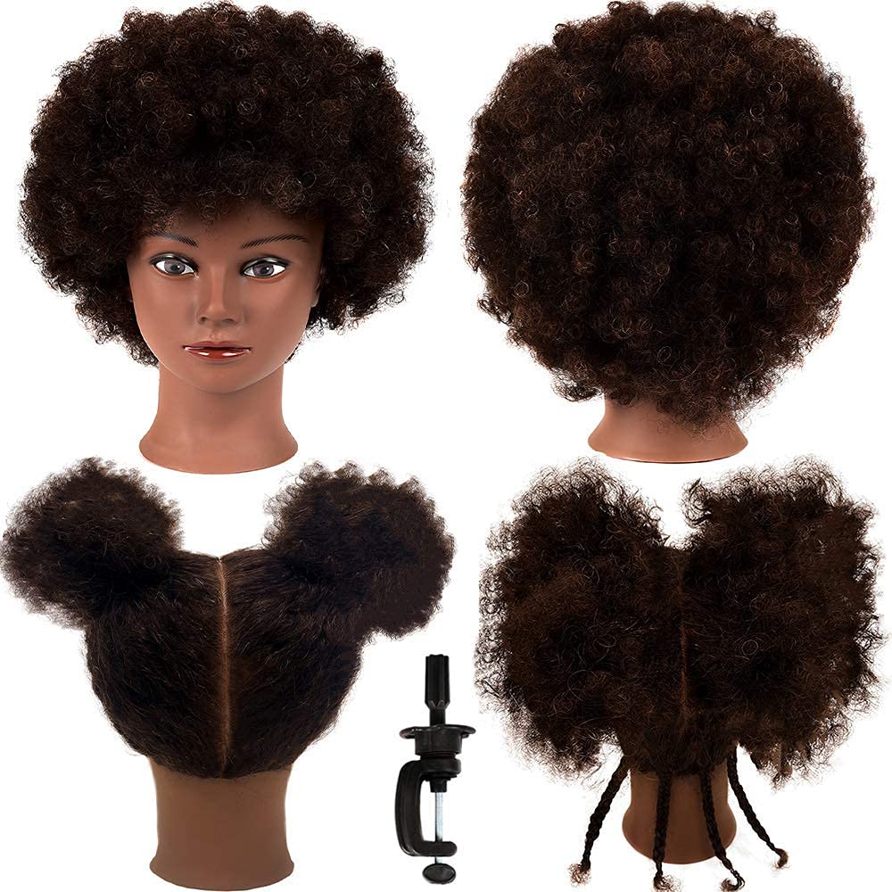 Afro Curly Mannequin Head with 100% Human Hair Curly Hair Hairdresser Hair Styling Cosmetology Manikin Head Doll head for Hairdr