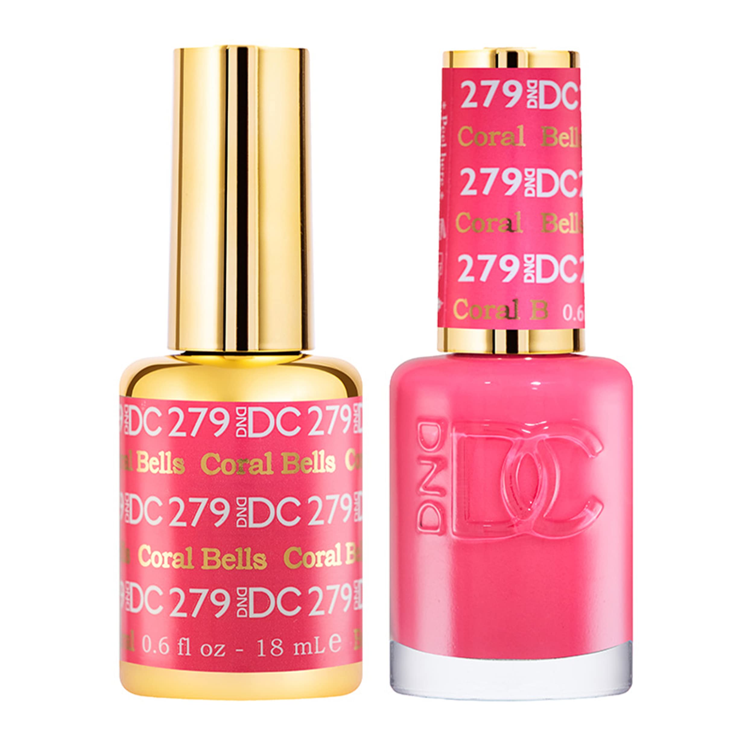 DND DC Gel Polish Set, Pink Collection, UV/LED Gel Polish and Air Dry Nail Lacquer, Matching Chip-Free Polish Duo, 279 Coral Bel