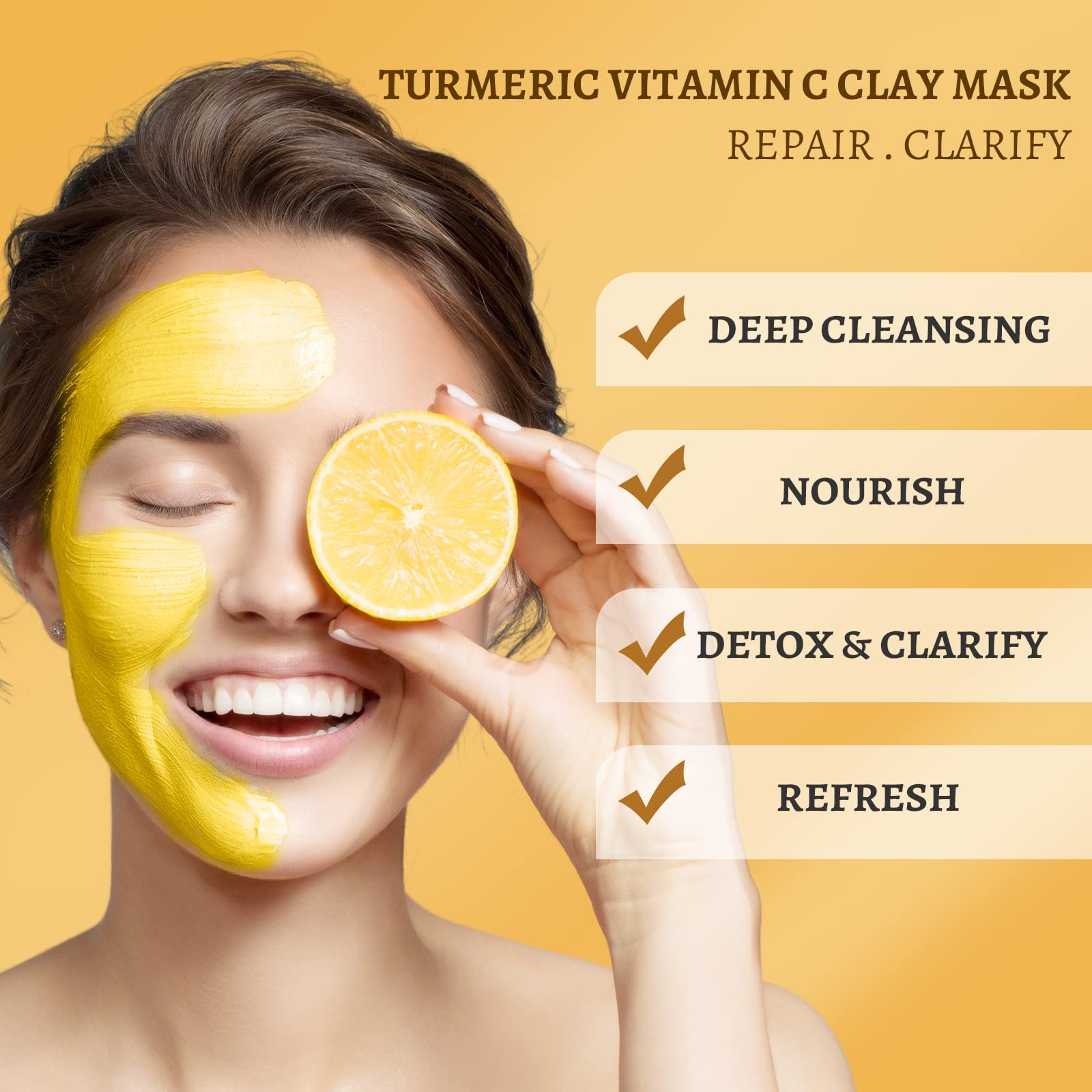 ANAIRUI Turmeric Vitamin C Clay Mask for Dark Spots, Vitamin C Clay Facial Mask for Blackheads, Pores, Wrinkles, Fine Lines, Hyd