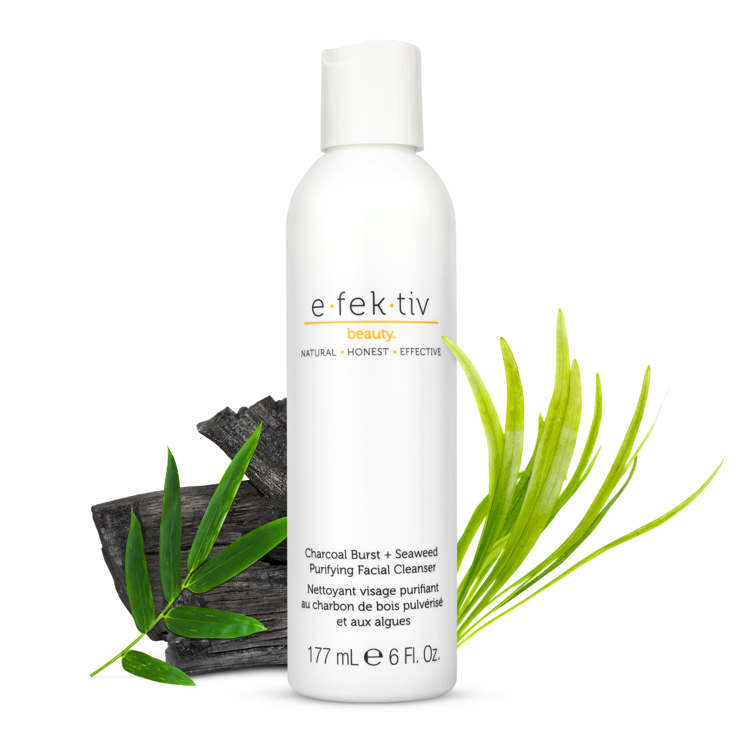E.Fek.Tiv Beauty Charcoal Burst Plus Seaweed Purifying Facial Cleanser - Gently Cleanses Pores - Clarifying Face Wash - Vegan -