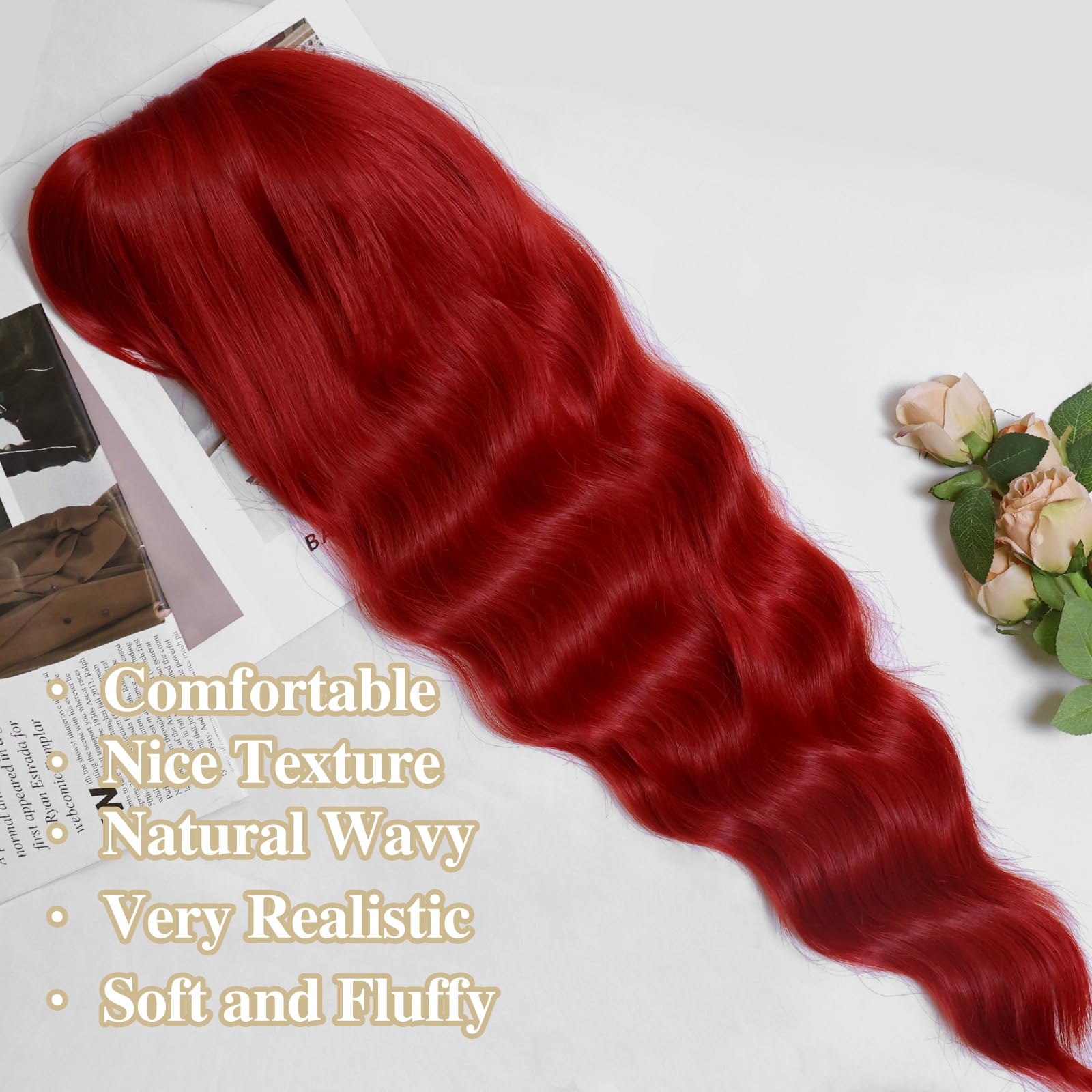 Entranced Styles Red Wig With Bangs Red Wigs For Women Synthetic Heat Resistant Fiber Wig Womens Wavy Wigs Long Curly Wig For Da