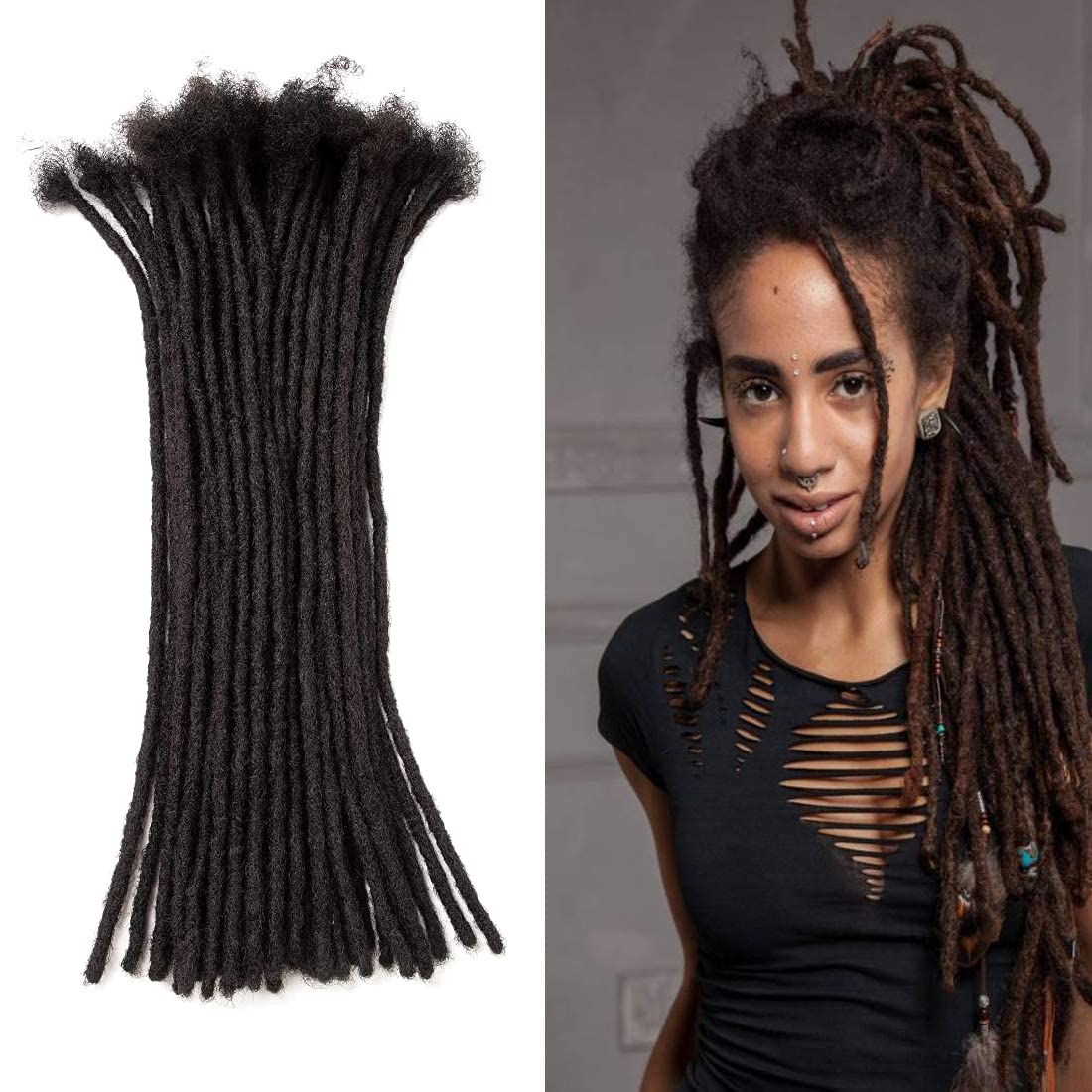 Teresa Small 0.4cm and Medium 0.8cm Width18 Inch 70 Strands100% Human Hair Dreadlock Extensions for Men/Women/Kids 0.4cm Width F