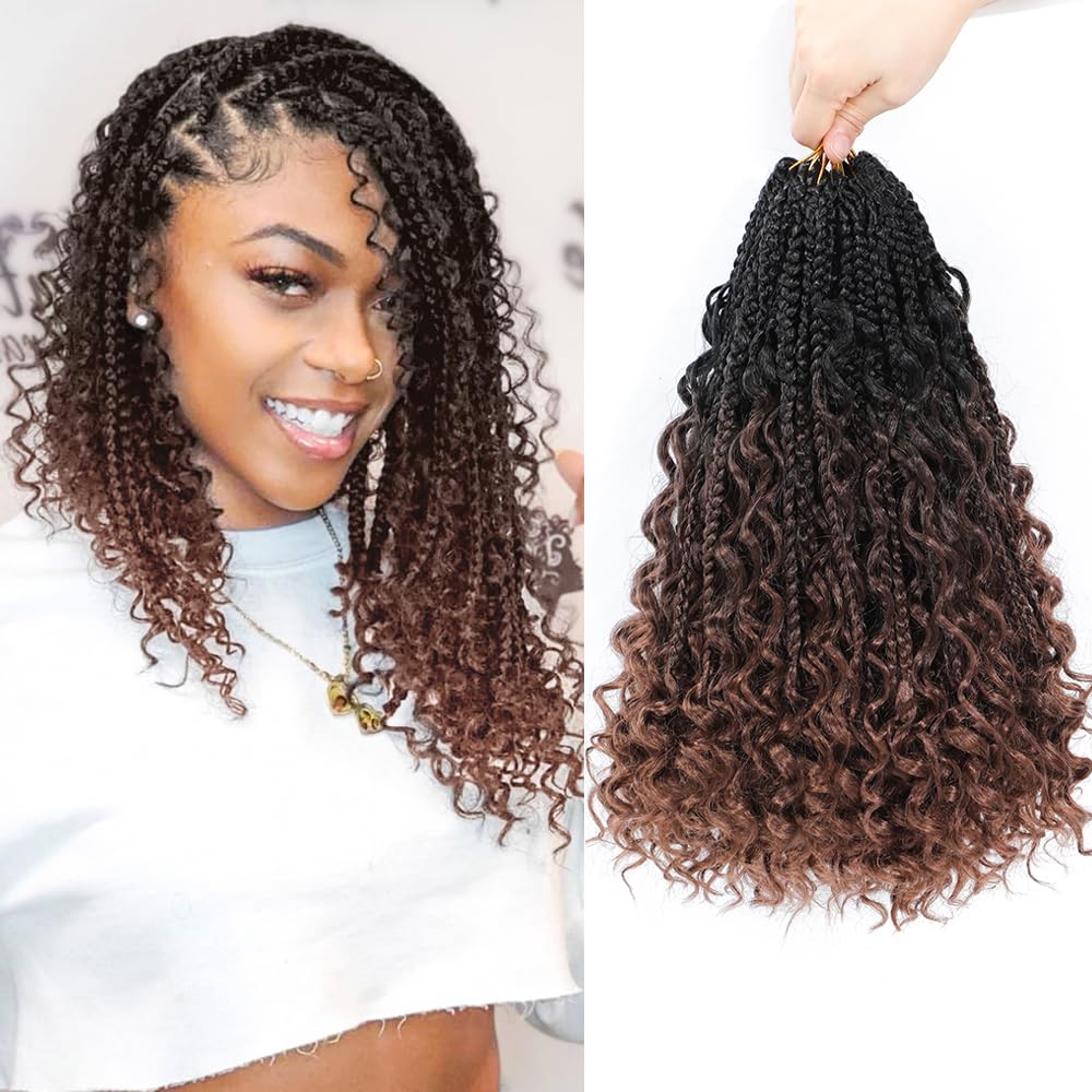 Karida 9 Packs Goddess Box Braids Crochet Hair 10 inch, Boho Crochet Braids With Curly Ends, Pre-Looped Crochet Box Braids, Boho