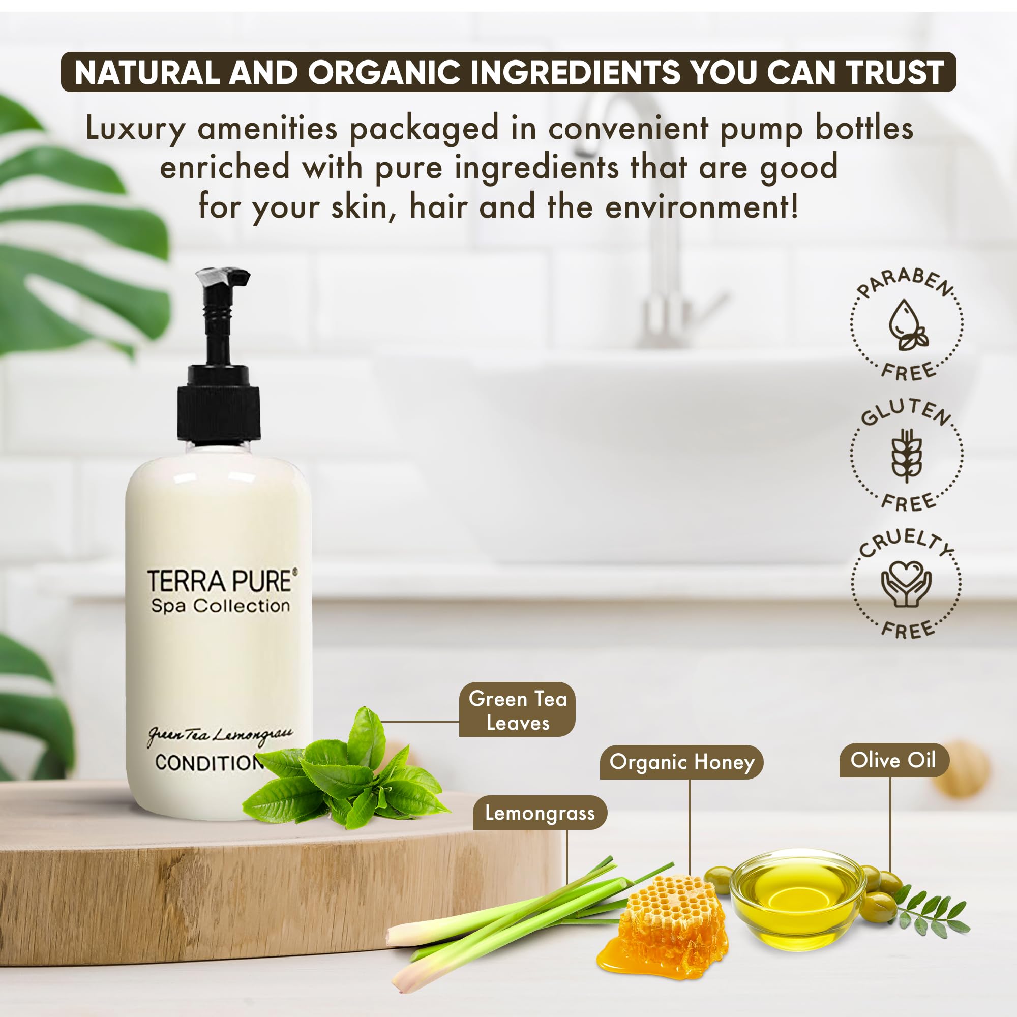 Terra Pure Conditioner | Spa Collection | Hotel Amenities In Pump Bottle | 10.14 Oz. / 300 Ml (4 Bottles)