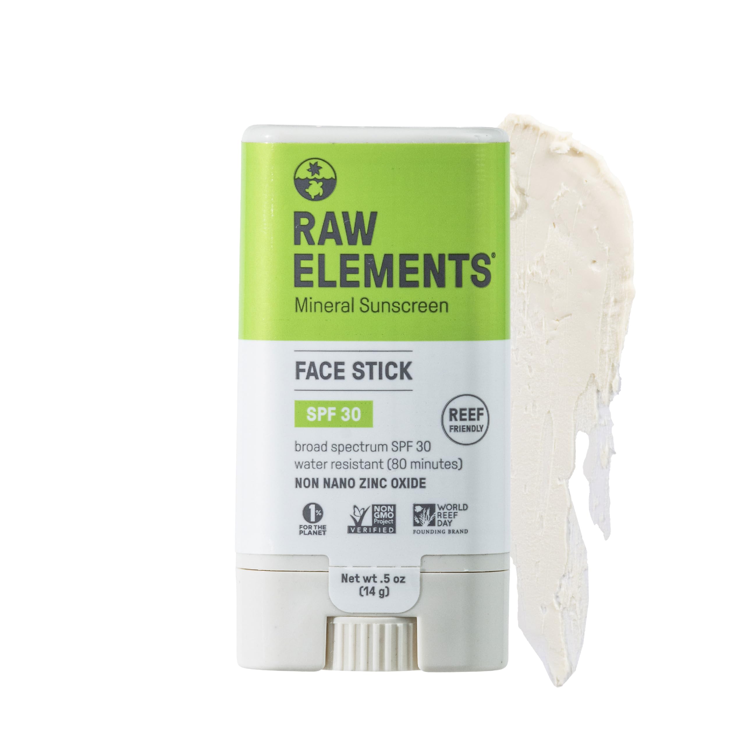 Raw Elements Face All-Natural Mineral Sunscreen Stick, Non-Nano Zinc Oxide, 95% Organic, Water-Resistant 80 Min, Reef Safe, All 